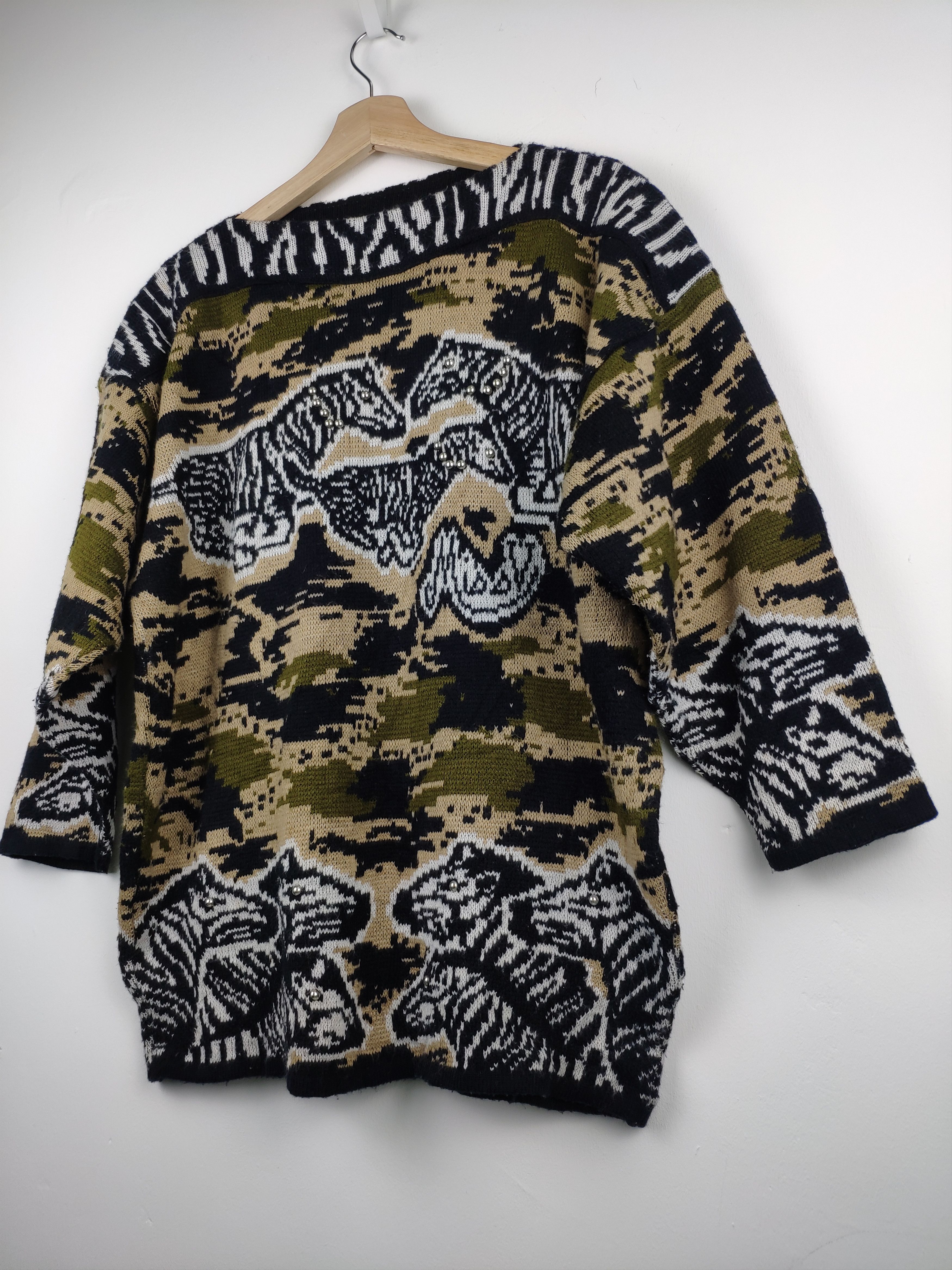 Aran Isles Knitwear × Designer × Vintage Steal 💥 Vintage Knit Sweater Camo Zebra Fullprint Size L / US 10 / IT 46 - 2 Thumbnail