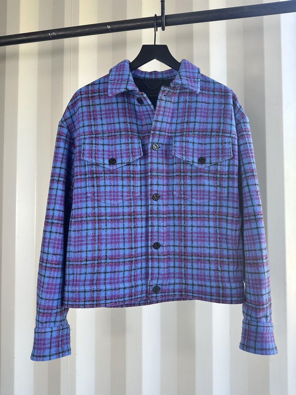 Louis Vuitton Oversize Blue Trucker Flannel Jacket | Grailed