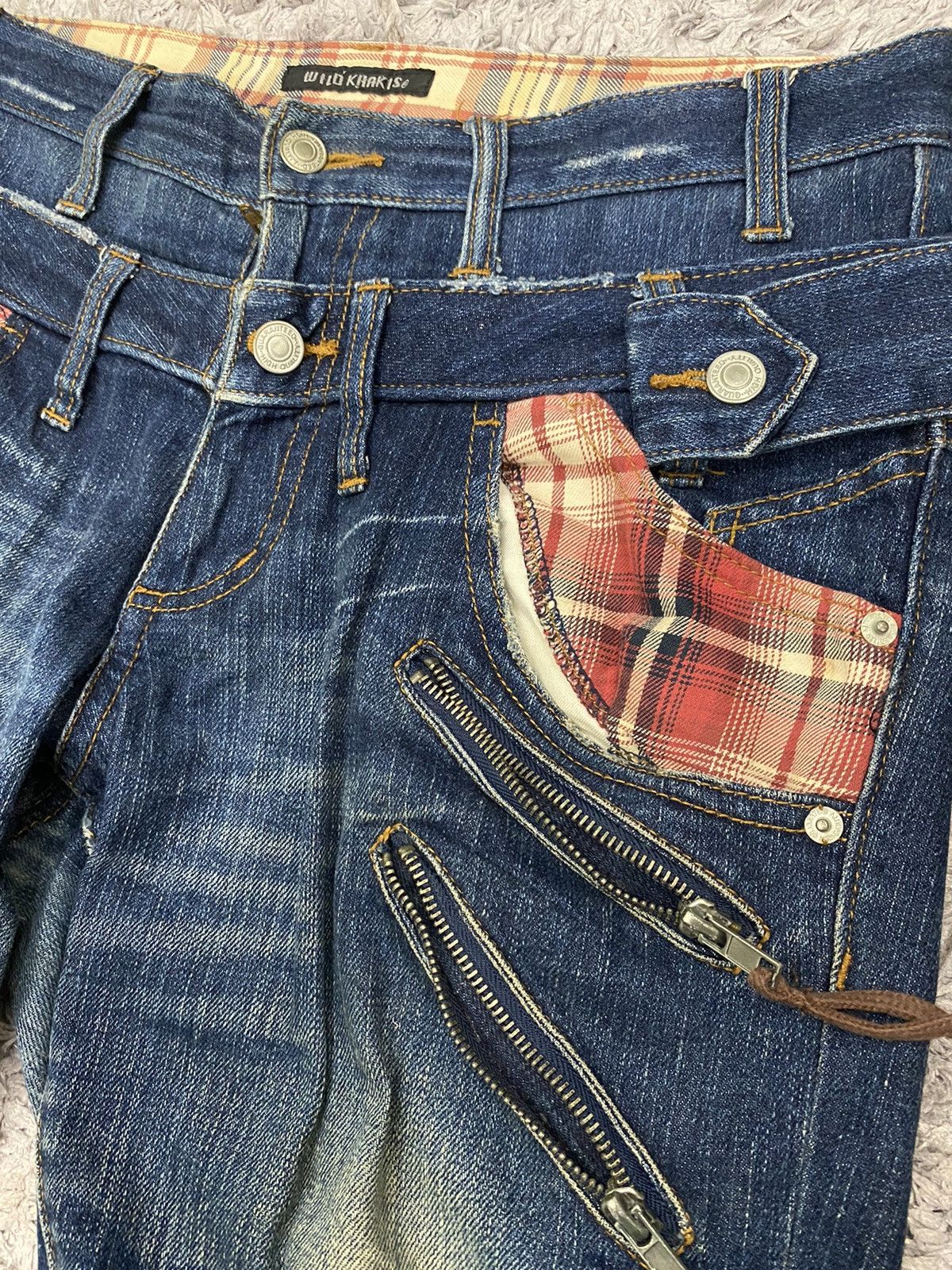 Japanese Brand Wild Khakis Double Waist Distressed Denim Pants Size US 33 - 7 Thumbnail