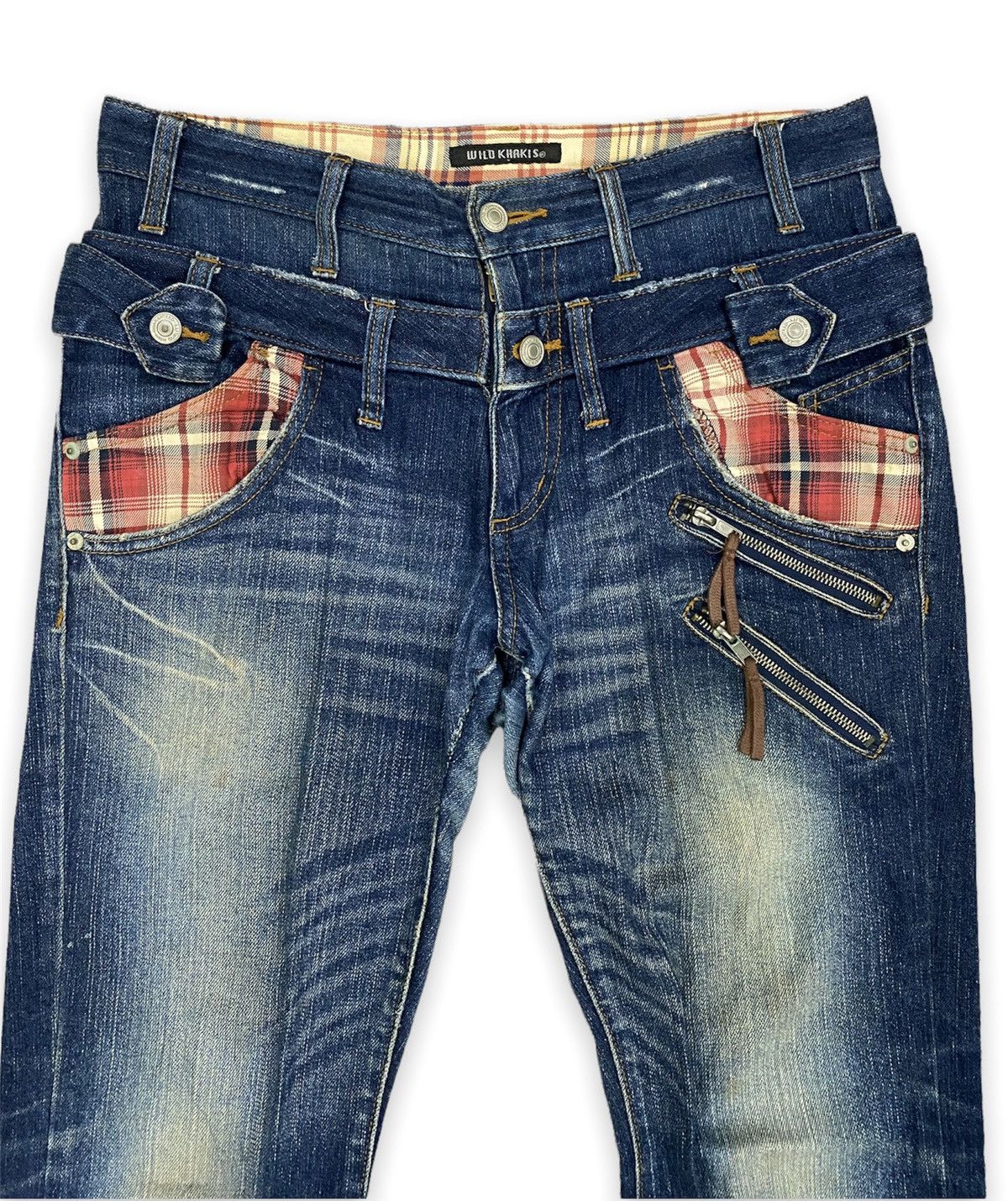 Japanese Brand Wild Khakis Double Waist Distressed Denim Pants Size US 33 - 2 Thumbnail