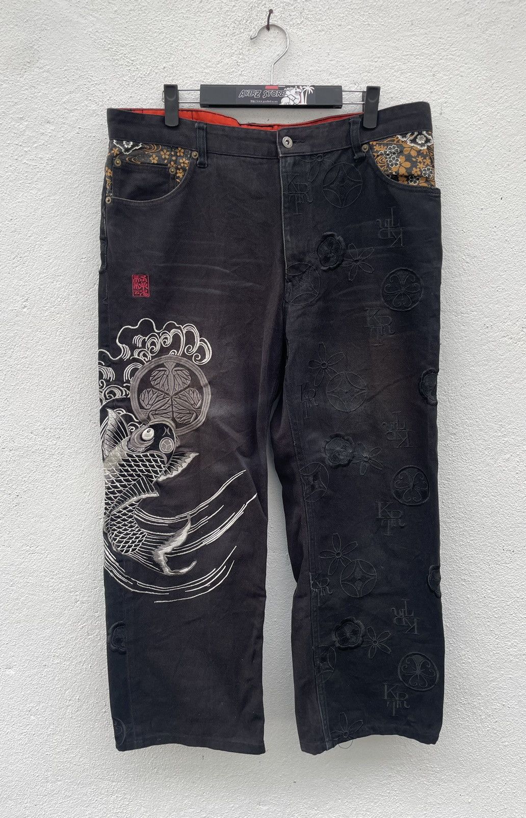 image of Karakuri Tamashi Embroidered Jeans, Men's (Size 36)