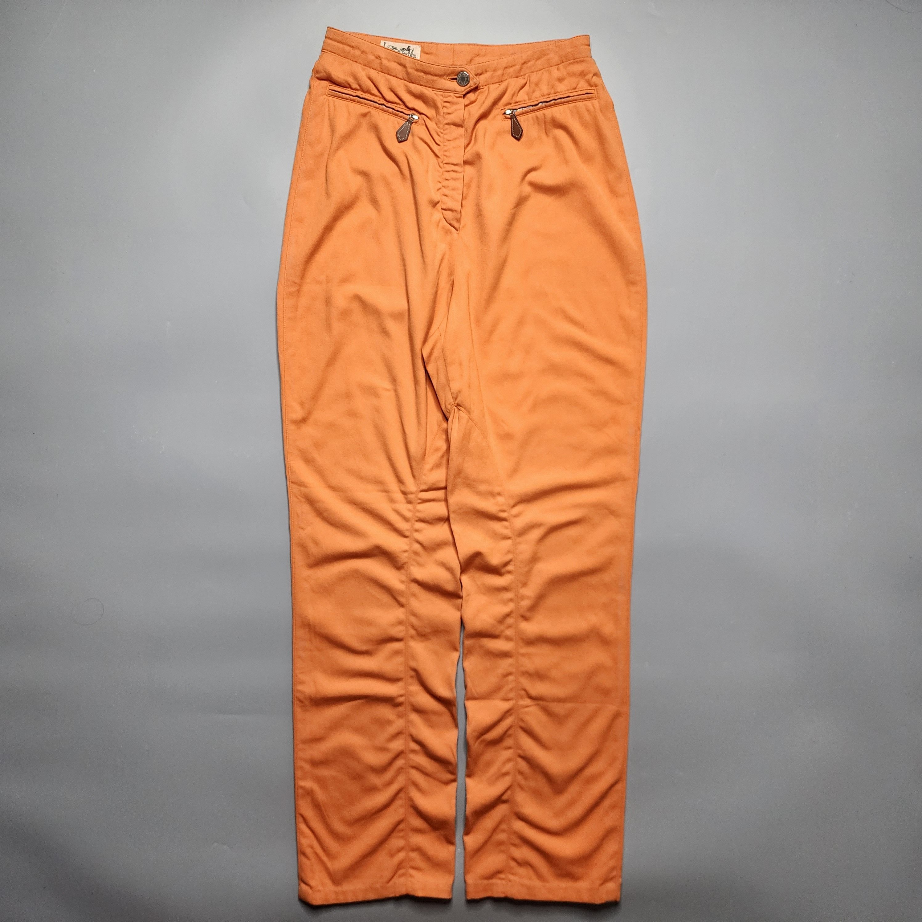 image of Hermes Paris - High Waist Straight Leg Trousers in Washed Orange, Women's (Size 26)