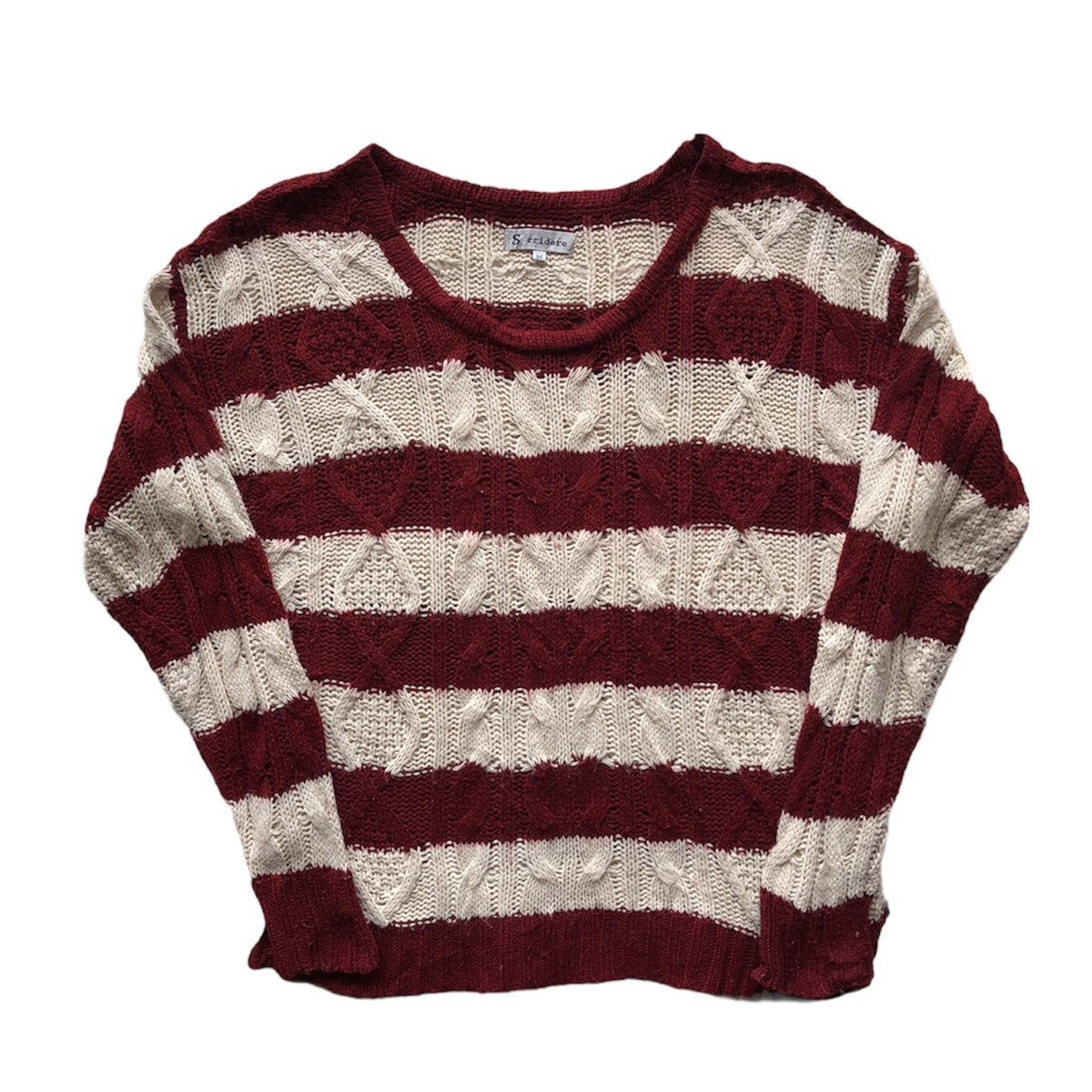 Japanese Brand Cable Knit Striped Women Long Sleeve by Serridere Size L / US 10 / IT 46 - 1 Thumbnail