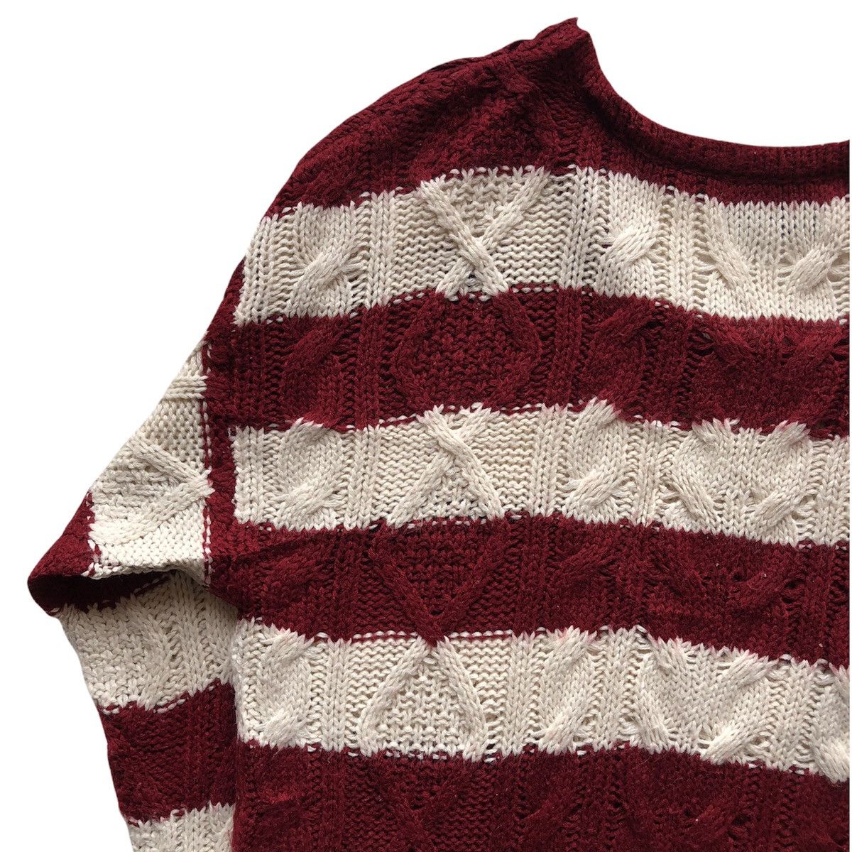 Japanese Brand Cable Knit Striped Women Long Sleeve by Serridere Size L / US 10 / IT 46 - 5 Thumbnail