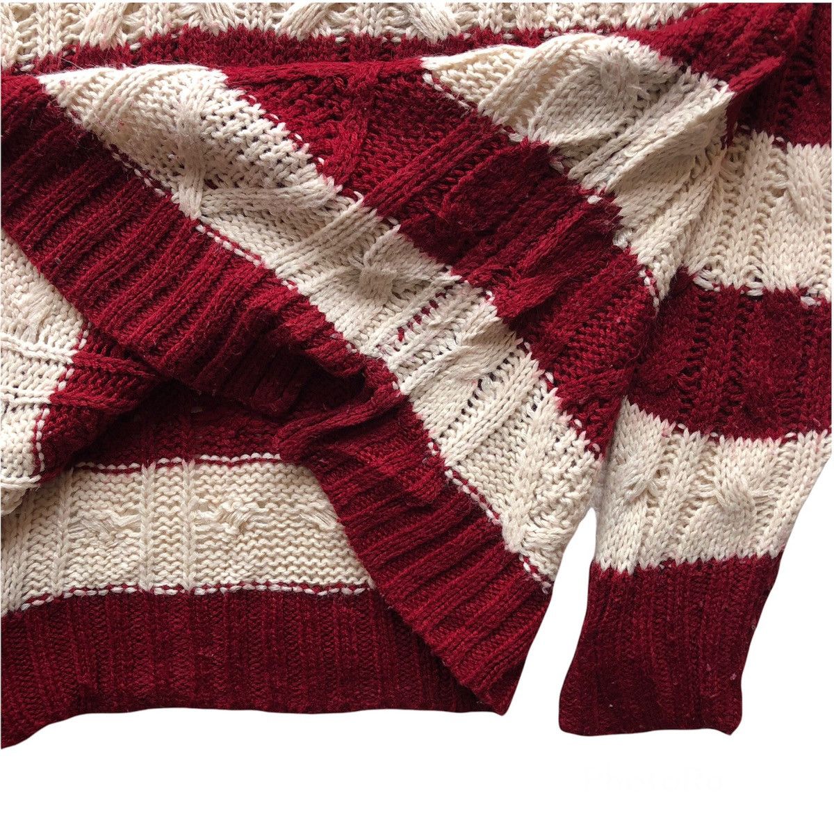 Japanese Brand Cable Knit Striped Women Long Sleeve by Serridere Size L / US 10 / IT 46 - 9 Thumbnail