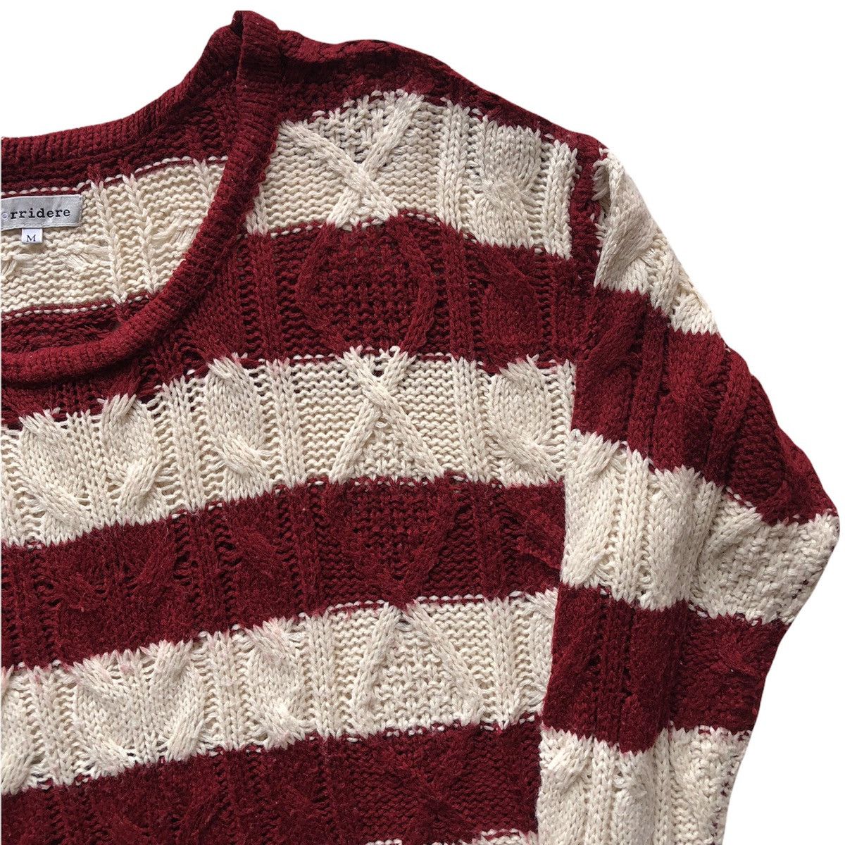 Japanese Brand Cable Knit Striped Women Long Sleeve by Serridere Size L / US 10 / IT 46 - 2 Thumbnail