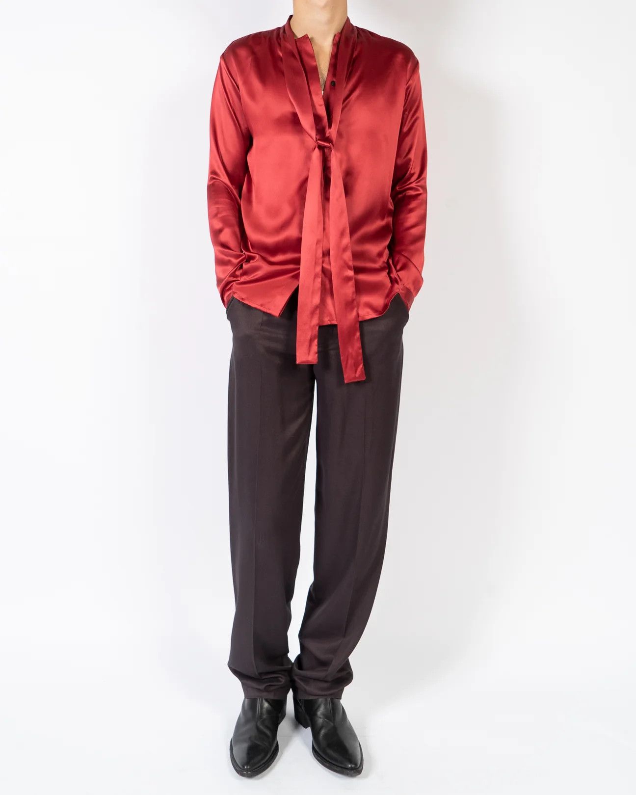 Haider Ackermann FW18 Red Silk Scarf Collar Shirt Size US S / EU 44-46 / 1 - 3 Thumbnail