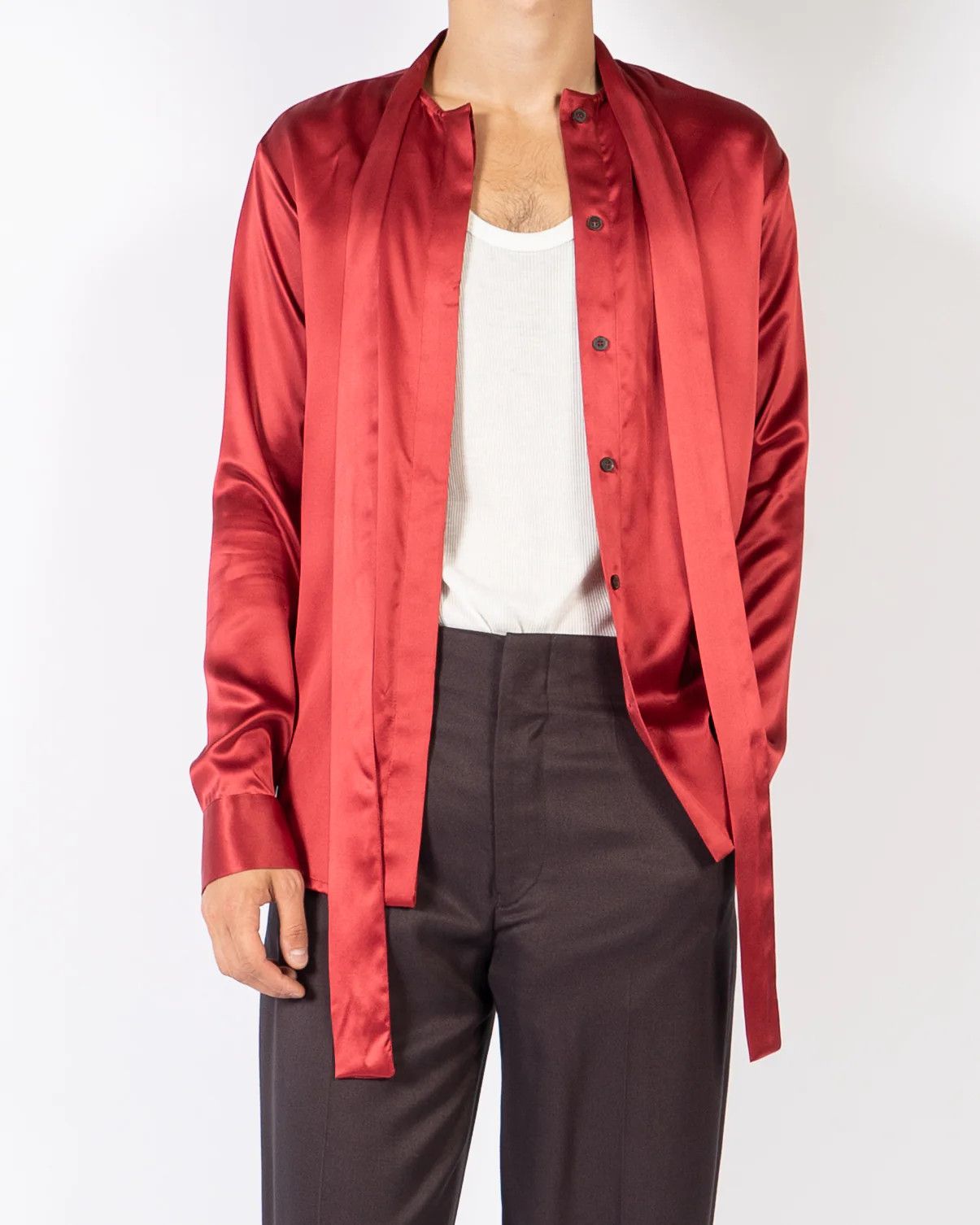 Haider Ackermann FW18 Red Silk Scarf Collar Shirt Size US S / EU 44-46 / 1 - 1 Thumbnail