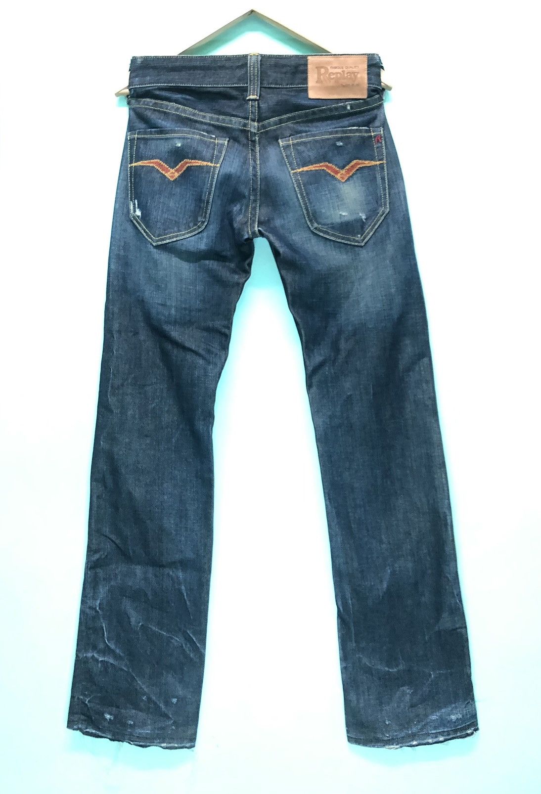 image of Italian Designers x Replay Vintage Replay Flare Distressed Denim Jeans Italy in Blue (Size 28)