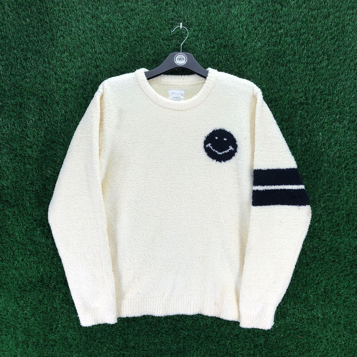 image of Designer Power To The People Smile Fleece Longsleeve Tee in Soft Yellow, Men's (Size Medium)