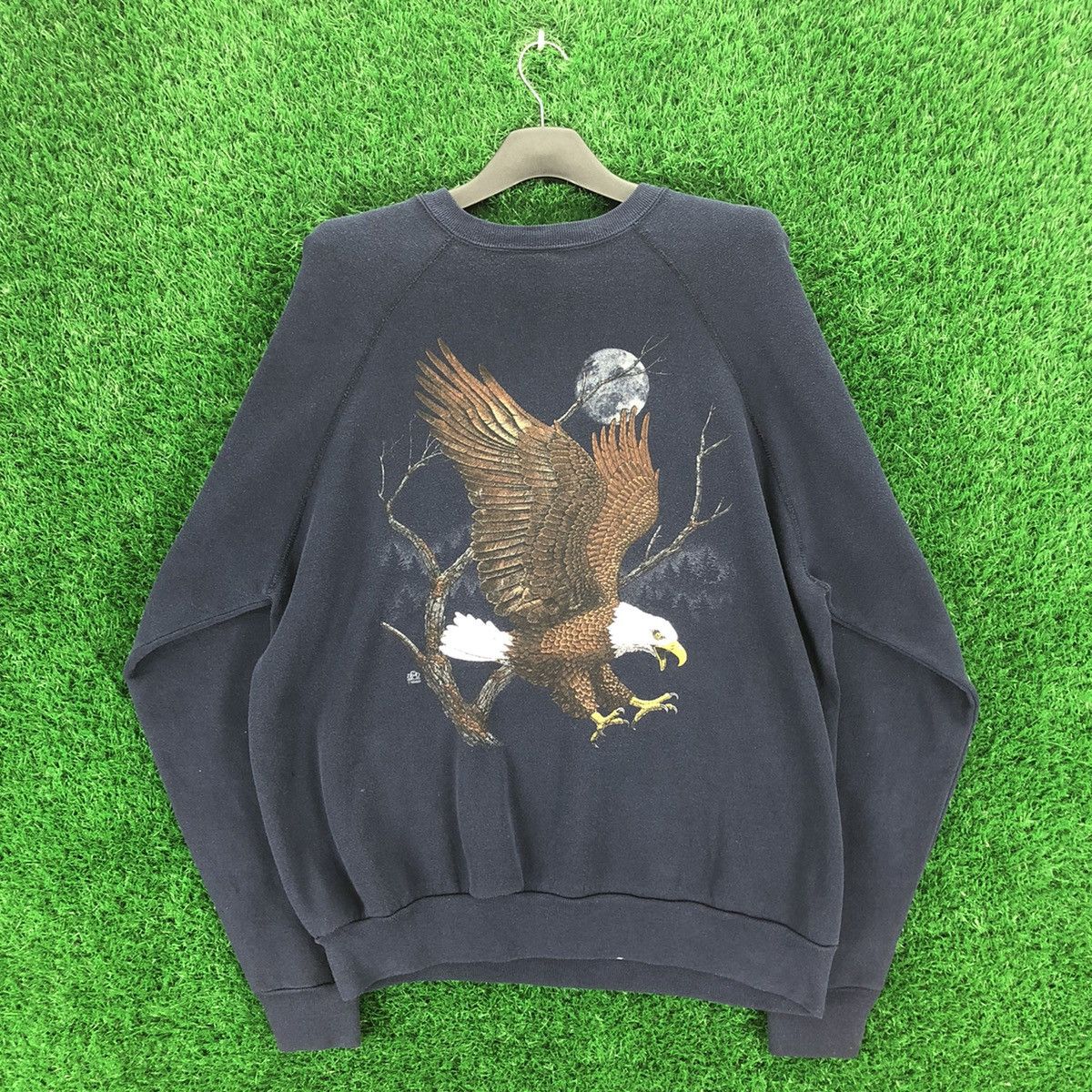 image of Made In USA x Tultex Vintage 80's Sweatshirts Big Print The Eagle in Blue, Men's (Size 2XL)