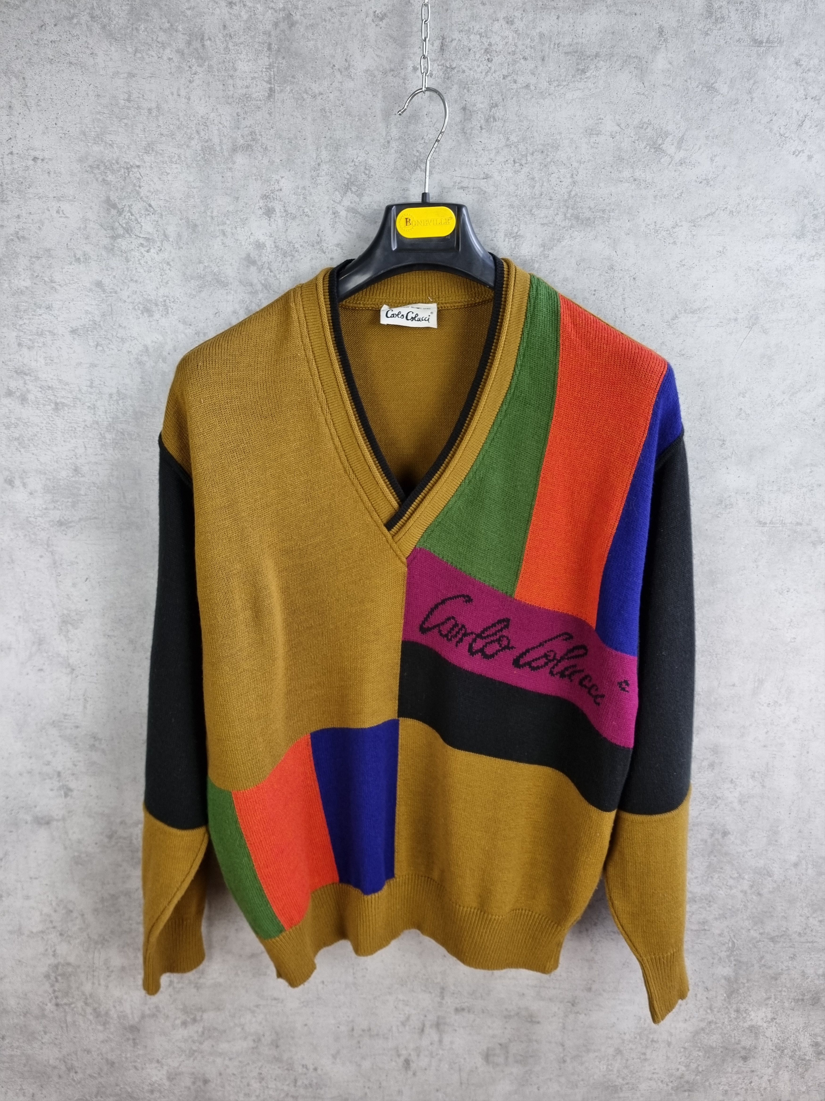 Carlo Colucci 80s Vintage Carlo Colucci Wool V Neck Sweater Size US L / EU 52-54 / 3 - 3 Thumbnail
