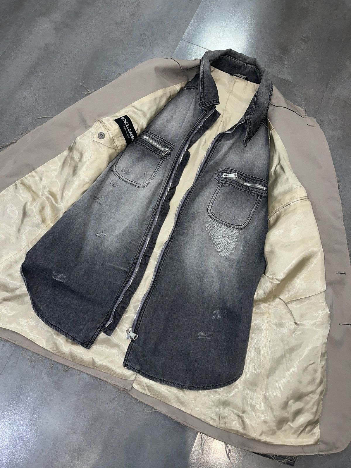 Dolce & Gabbana Distressed Denim Beige Blazer Jacket