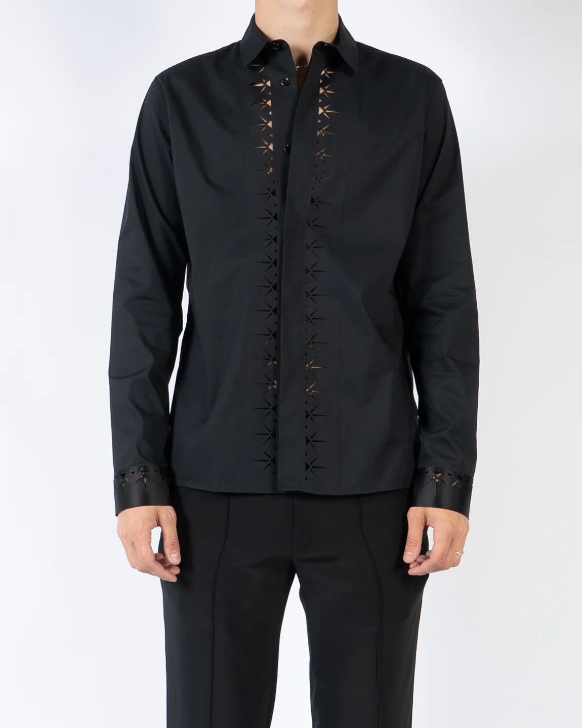 image of Haider Ackermann Ss19 Black Lasercut Front Shirt, Men's (Size Medium)