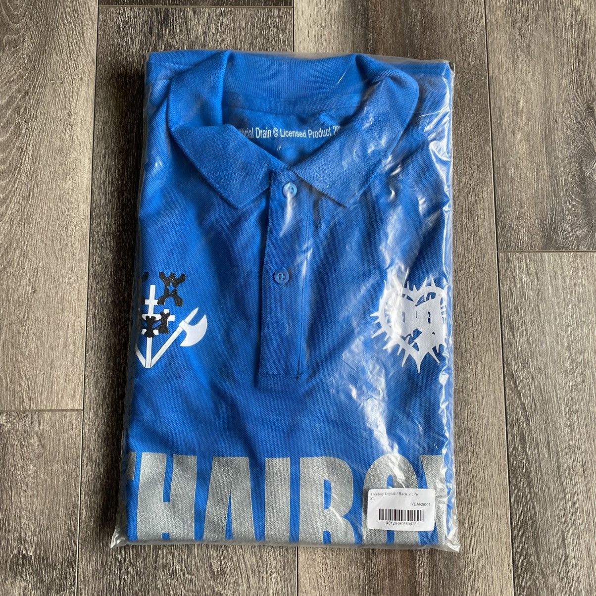 image of Thaiboy Digital For Drain Gang Back To Life Polo Shirt Blue in Blue Silver Glitter, Men's (Size XL)