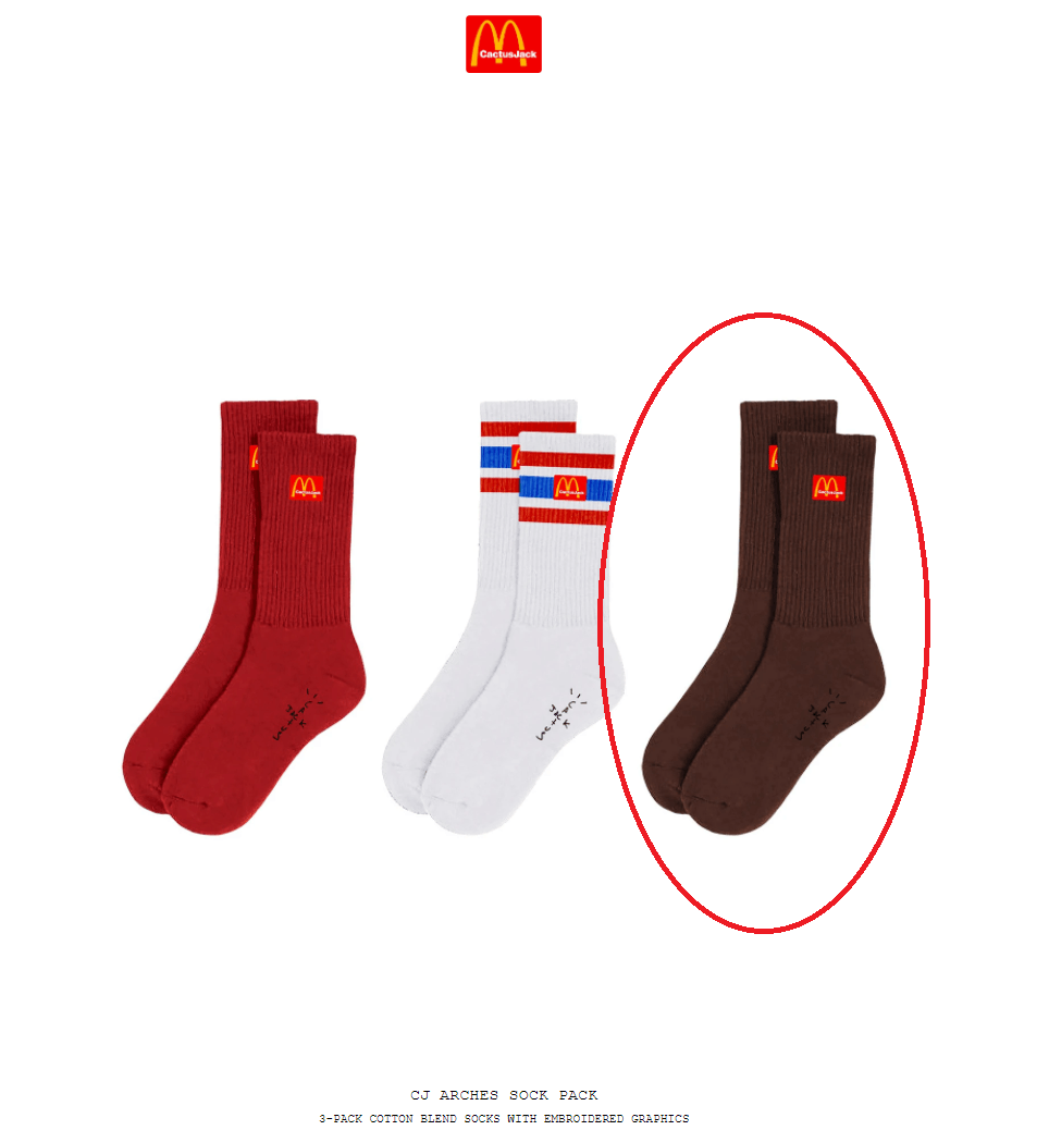 Travis Scott Travis Scott McDonalds CJ Arches Socks Brown Pair Crew Size ONE SIZE - 2 Thumbnail