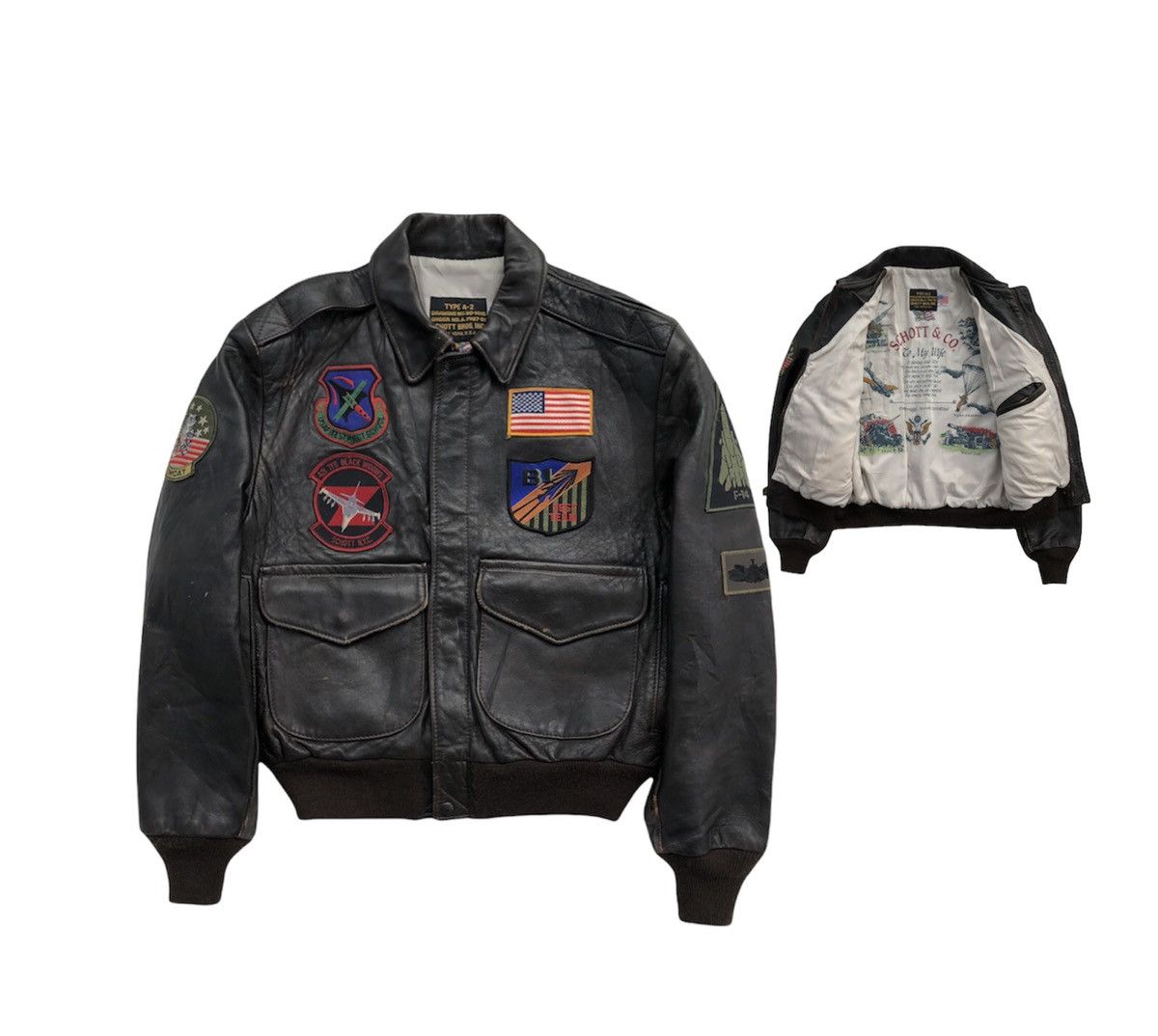 Schott Vtg 80s Schott Bross Type A-2 Leather Flight Jacket Patches Size US M / EU 48-50 / 2 - 2 Thumbnail