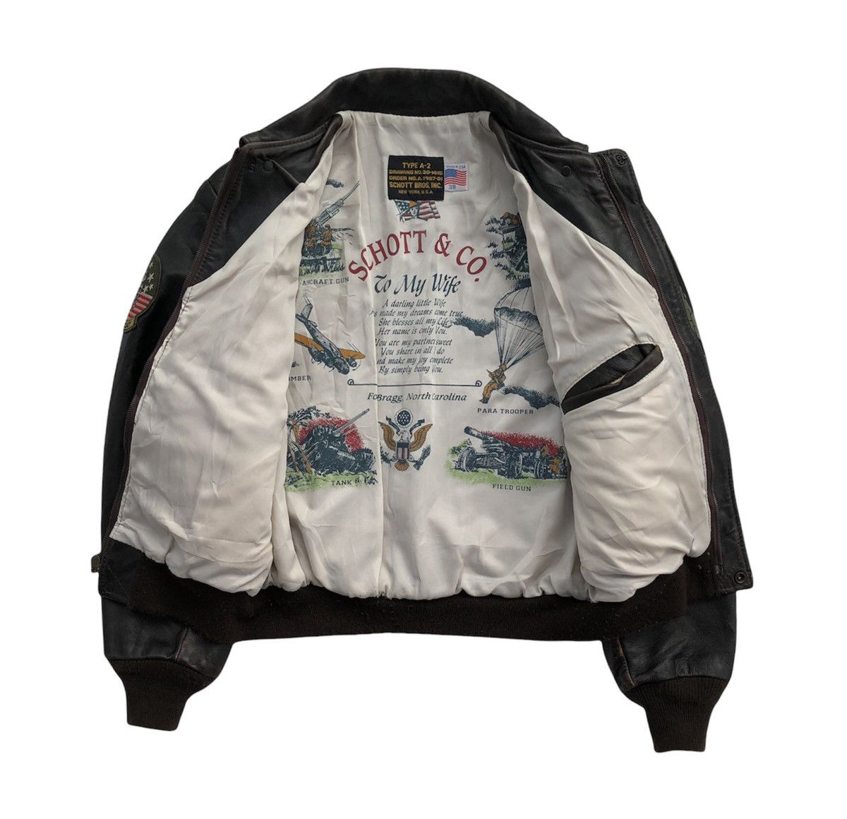Schott Vtg 80s Schott Bross Type A-2 Leather Flight Jacket Patches Size US M / EU 48-50 / 2 - 3 Thumbnail
