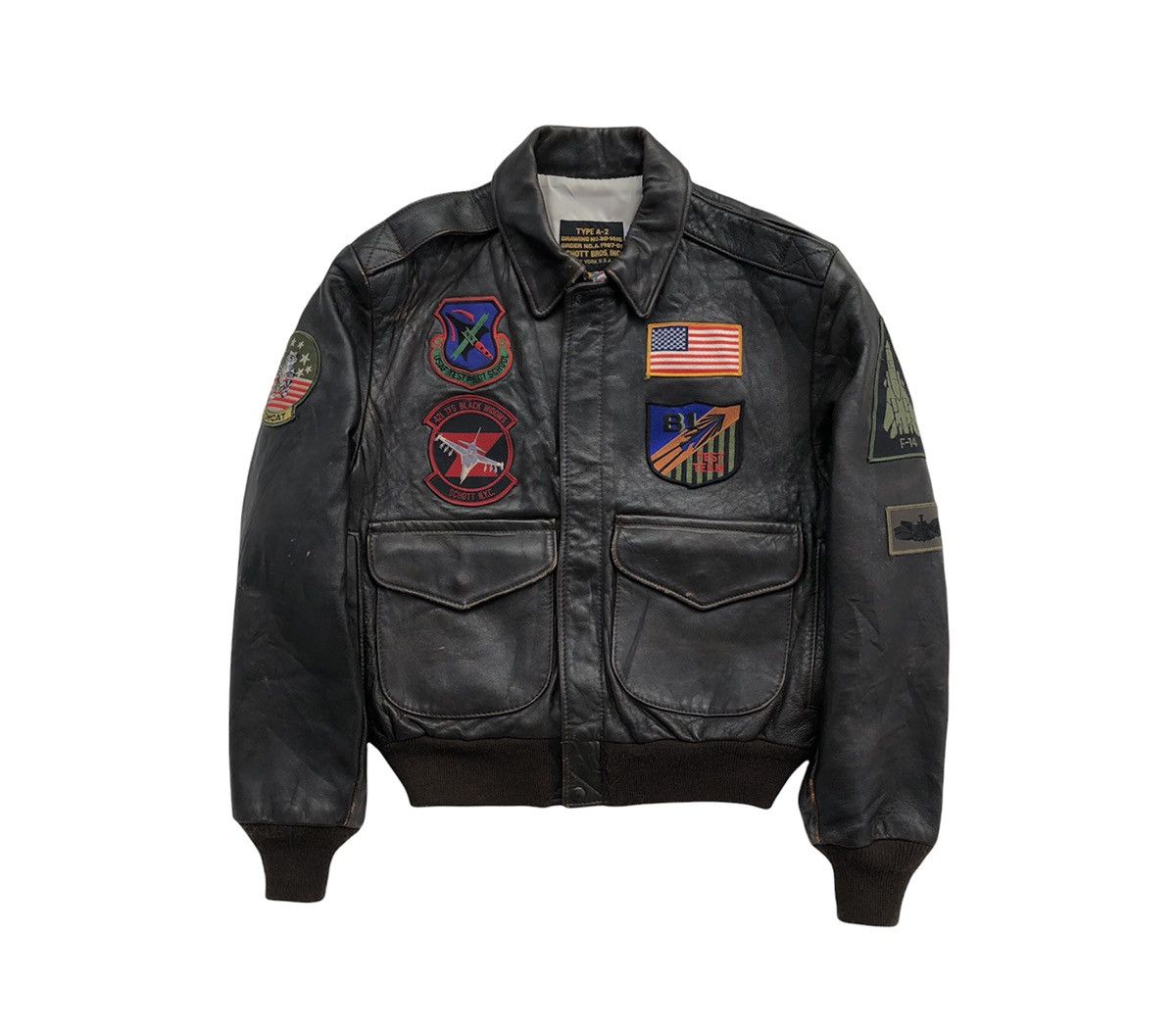 Schott Vtg 80s Schott Bross Type A-2 Leather Flight Jacket Patches Size US M / EU 48-50 / 2 - 1 Thumbnail