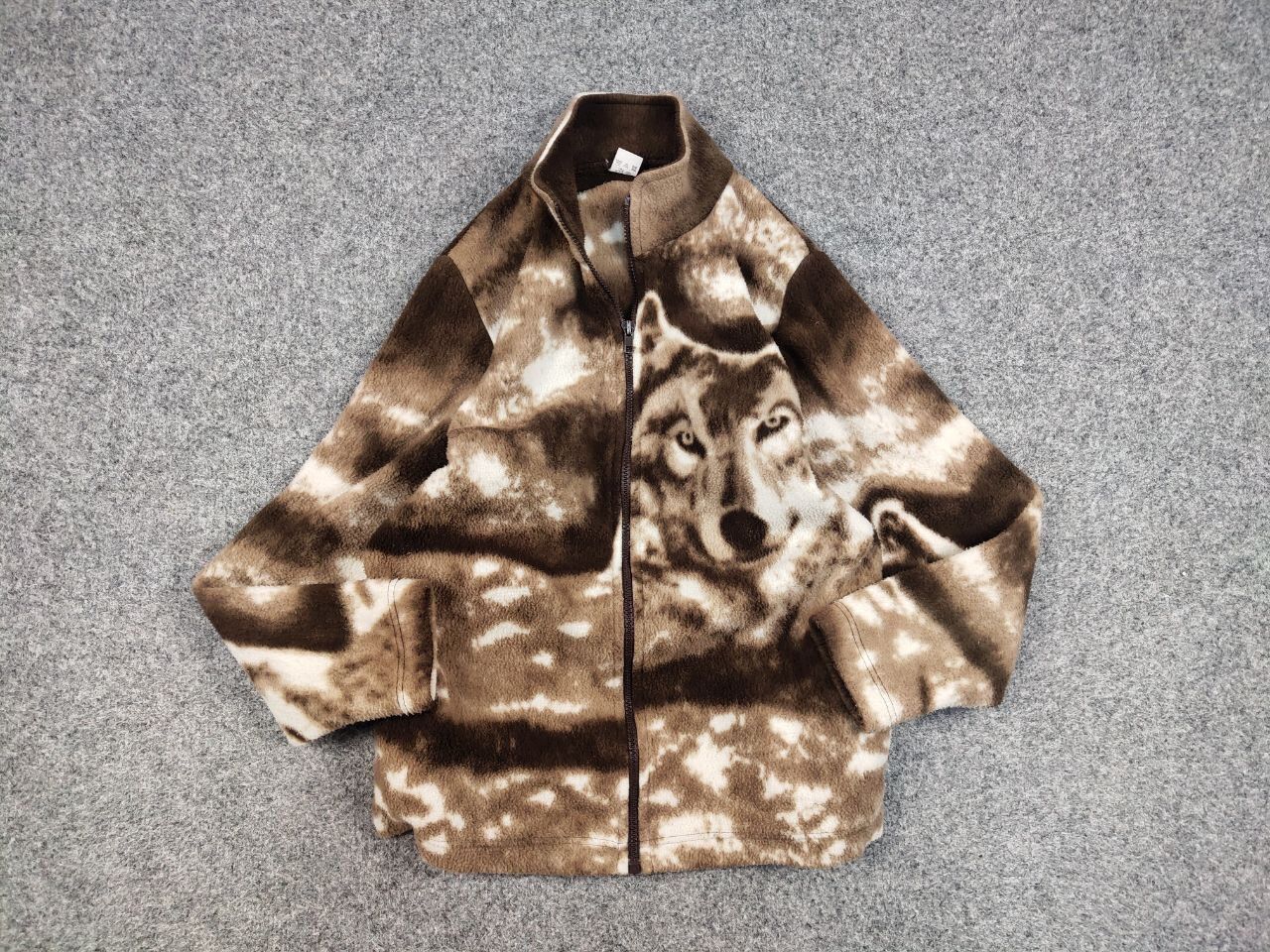 Japanese Brand Vintage 90's Fleece Zip Light Jacket Art Brown Wolf Hype Size US S / EU 44-46 / 1 - 10 Thumbnail