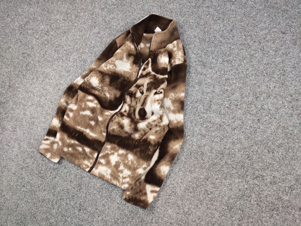 Japanese Brand Vintage 90's Fleece Zip Light Jacket Art Brown Wolf Hype Size US S / EU 44-46 / 1 - 3 Thumbnail