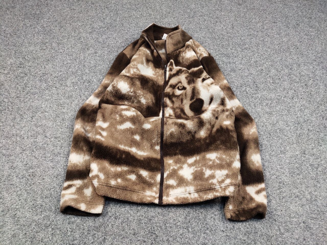 Japanese Brand Vintage 90's Fleece Zip Light Jacket Art Brown Wolf Hype Size US S / EU 44-46 / 1 - 2 Thumbnail