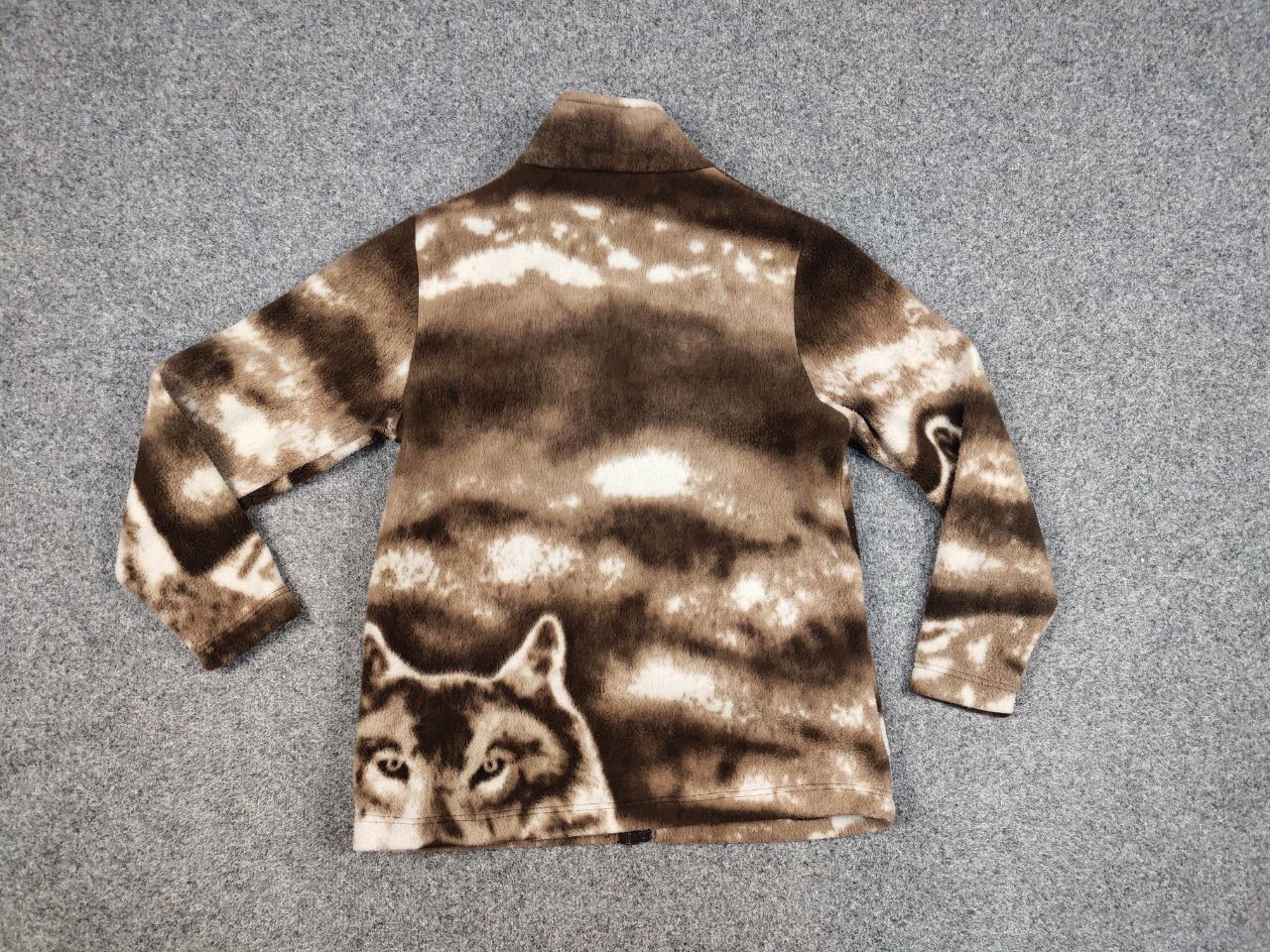 Japanese Brand Vintage 90's Fleece Zip Light Jacket Art Brown Wolf Hype Size US S / EU 44-46 / 1 - 14 Thumbnail