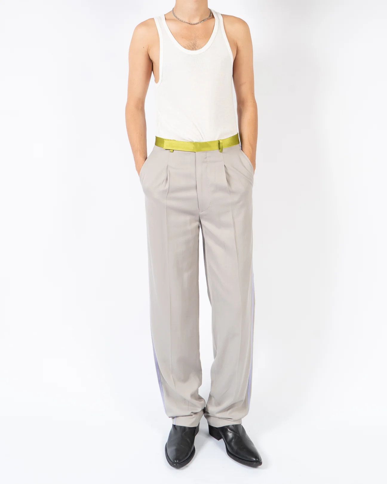 Haider Ackermann SS20 Grey Trousers with Green Taroni Waist Size US 32 / EU 48 - 5 Thumbnail