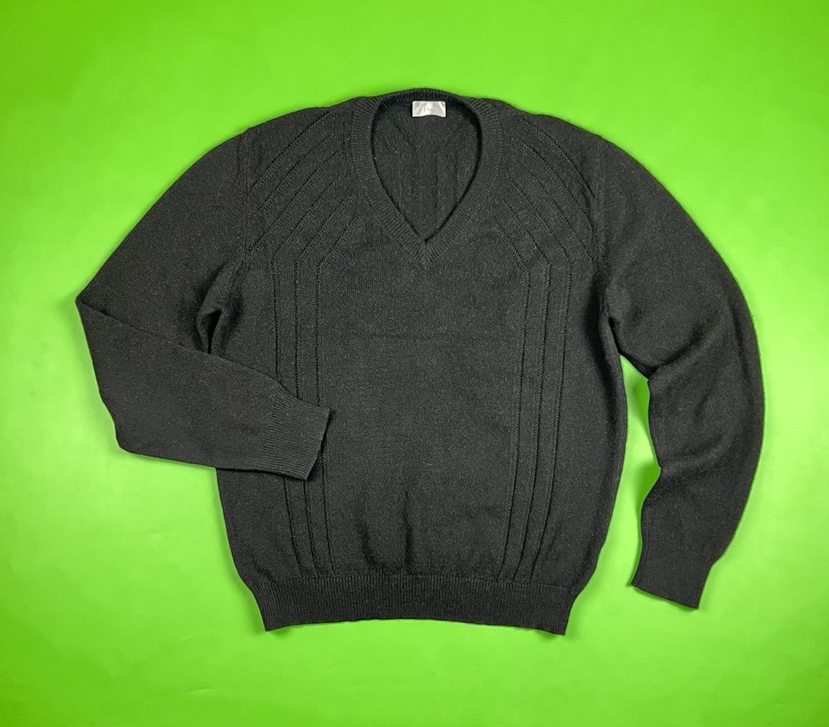 image of Dior / Hedi Slimane Camel Hair Knit V-Neck Sweater / Jumper in Black, Men's (Size Large)