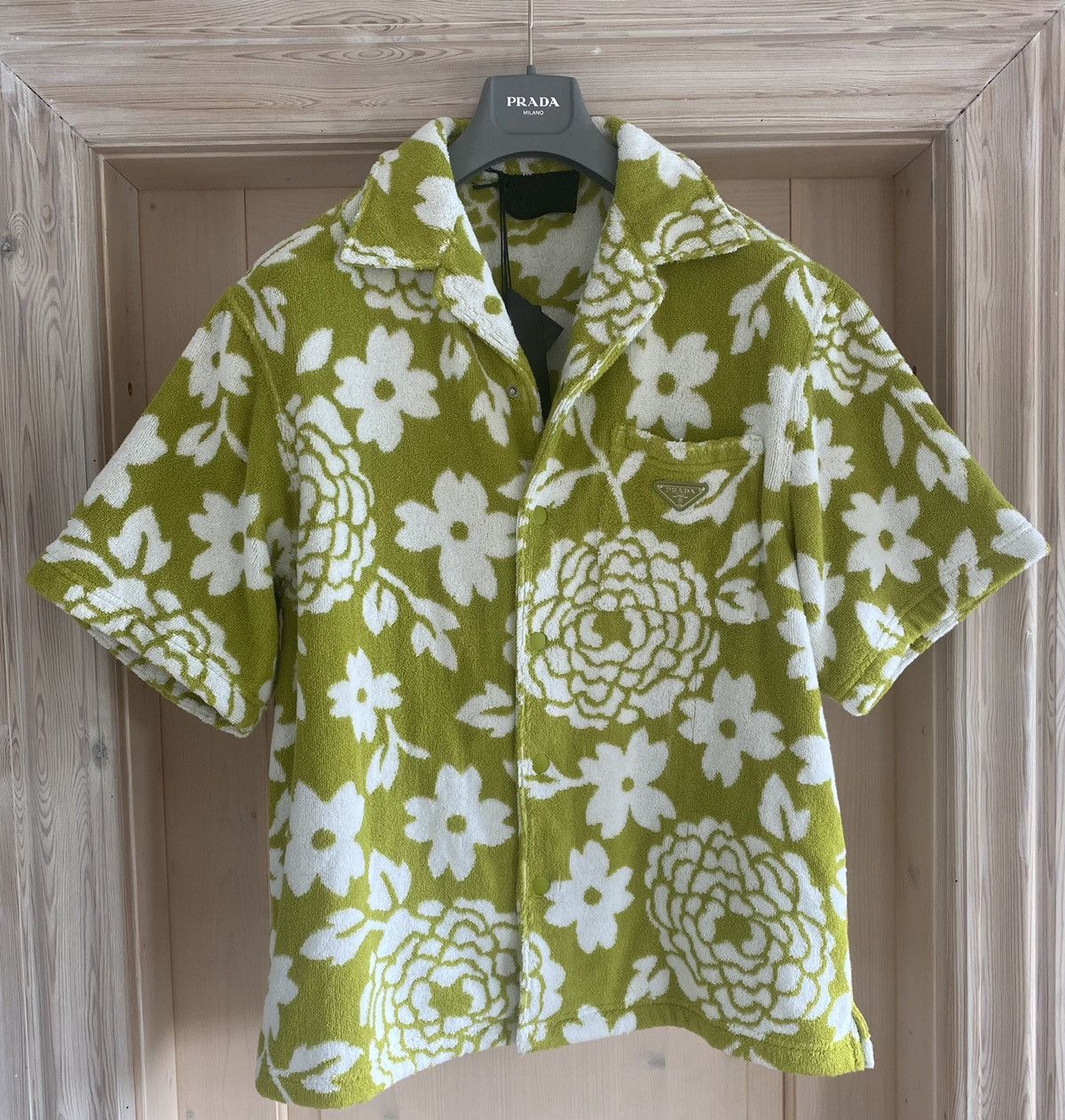 image of Prada x Raf Simons Flower Terry Shirt in Green, Men's (Size Medium)