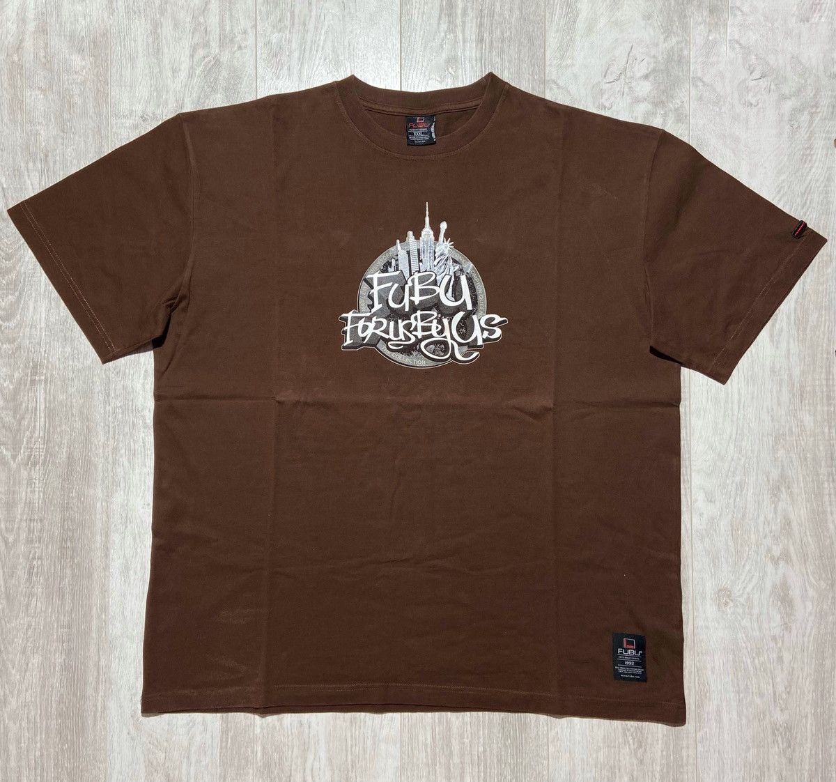 Vintage Fubu For Us By Us Hip Hop Rap Brown T-Shirt