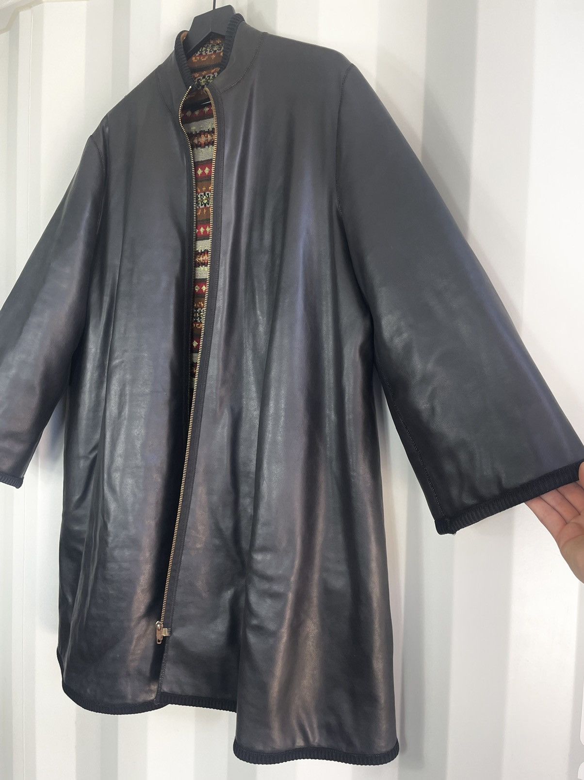 Jean Paul Gaultier Reversible Heavy Knit Leather Coat Size US L / EU 52-54 / 3 - 10 Thumbnail