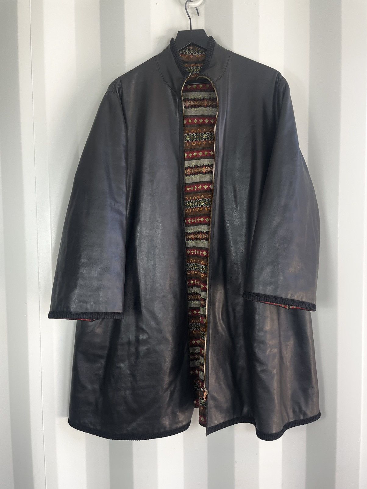 Jean Paul Gaultier Reversible Heavy Knit Leather Coat Size US L / EU 52-54 / 3 - 2 Thumbnail