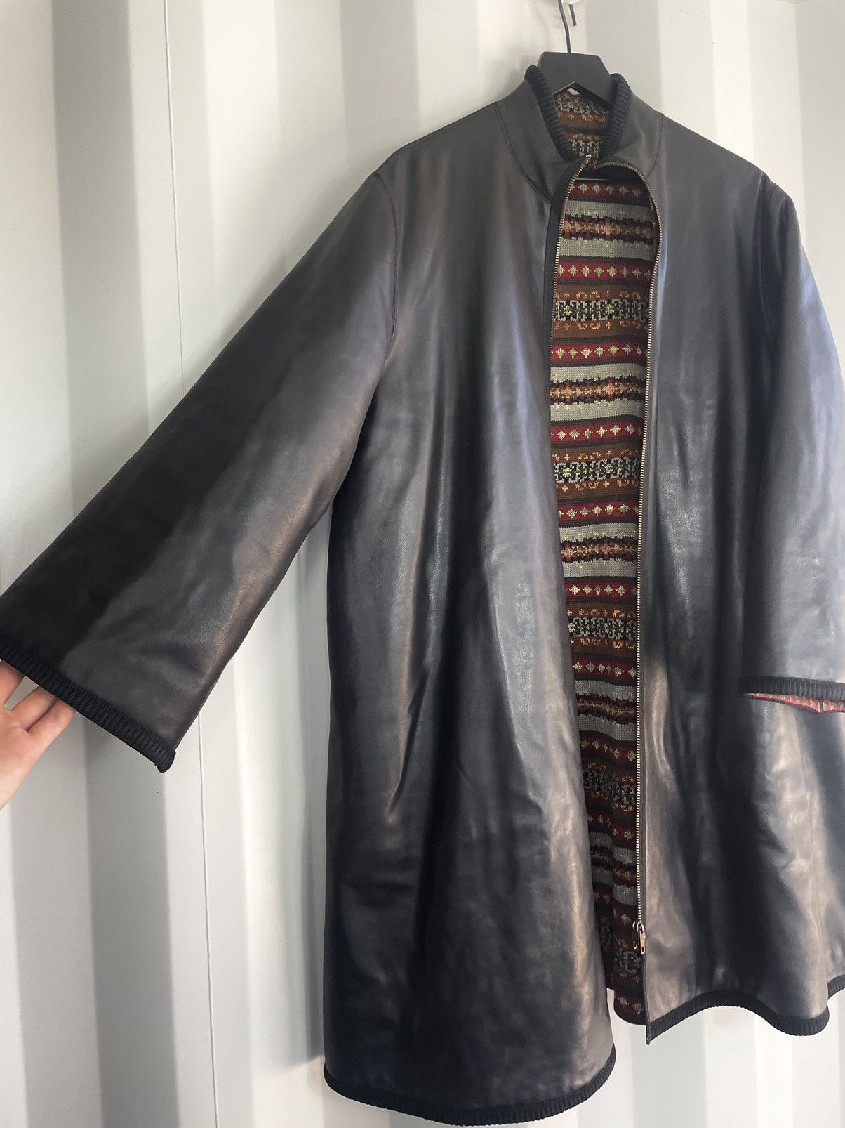 Jean Paul Gaultier Reversible Heavy Knit Leather Coat Size US L / EU 52-54 / 3 - 9 Thumbnail