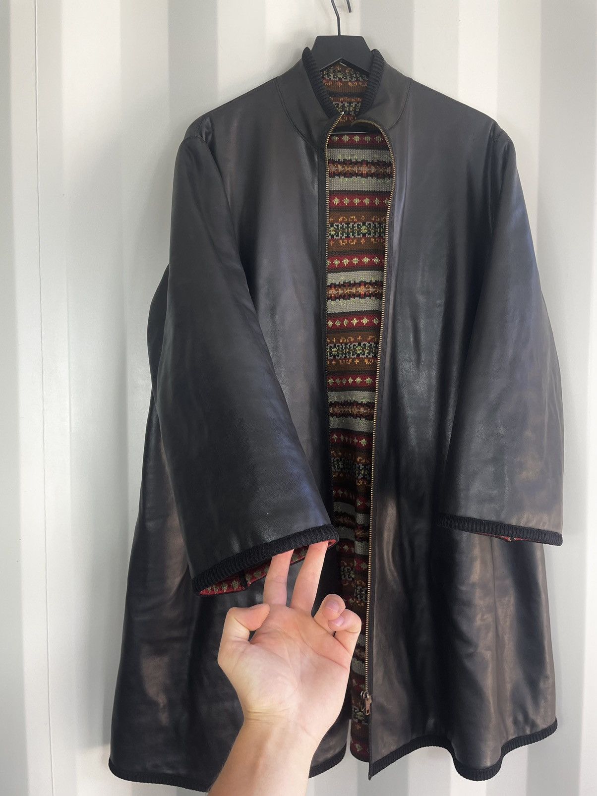 Jean Paul Gaultier Reversible Heavy Knit Leather Coat Size US L / EU 52-54 / 3 - 8 Thumbnail