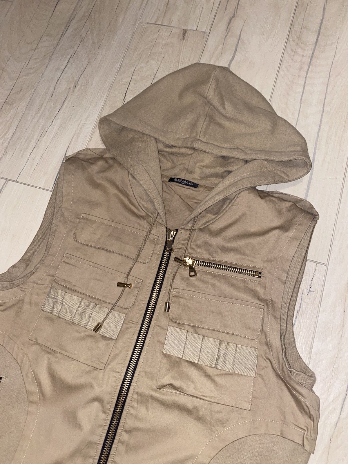 Balmain Balmain Sand Military Technical Sleeveless Hoodie Size US M / EU 48-50 / 2 - 4 Thumbnail