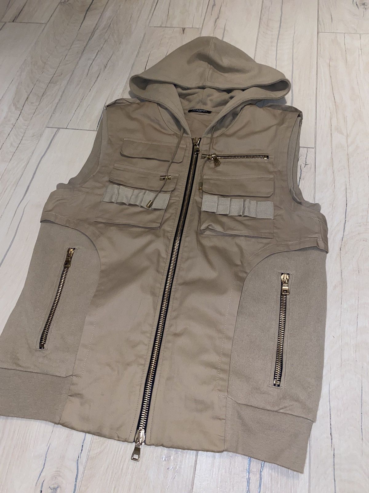 Balmain Balmain Sand Military Technical Sleeveless Hoodie Size US M / EU 48-50 / 2 - 5 Thumbnail