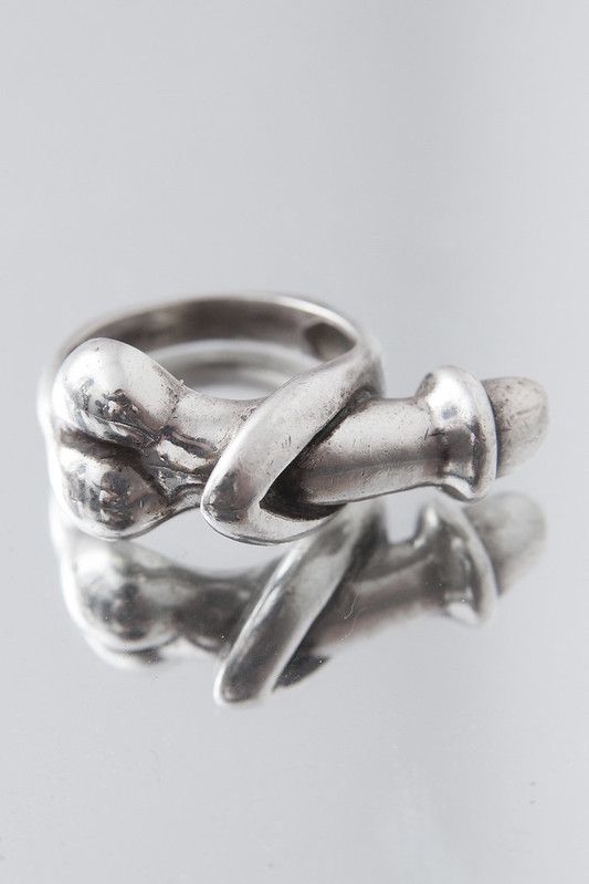 Pre-owned Vintage Big Dick Ring In Silver