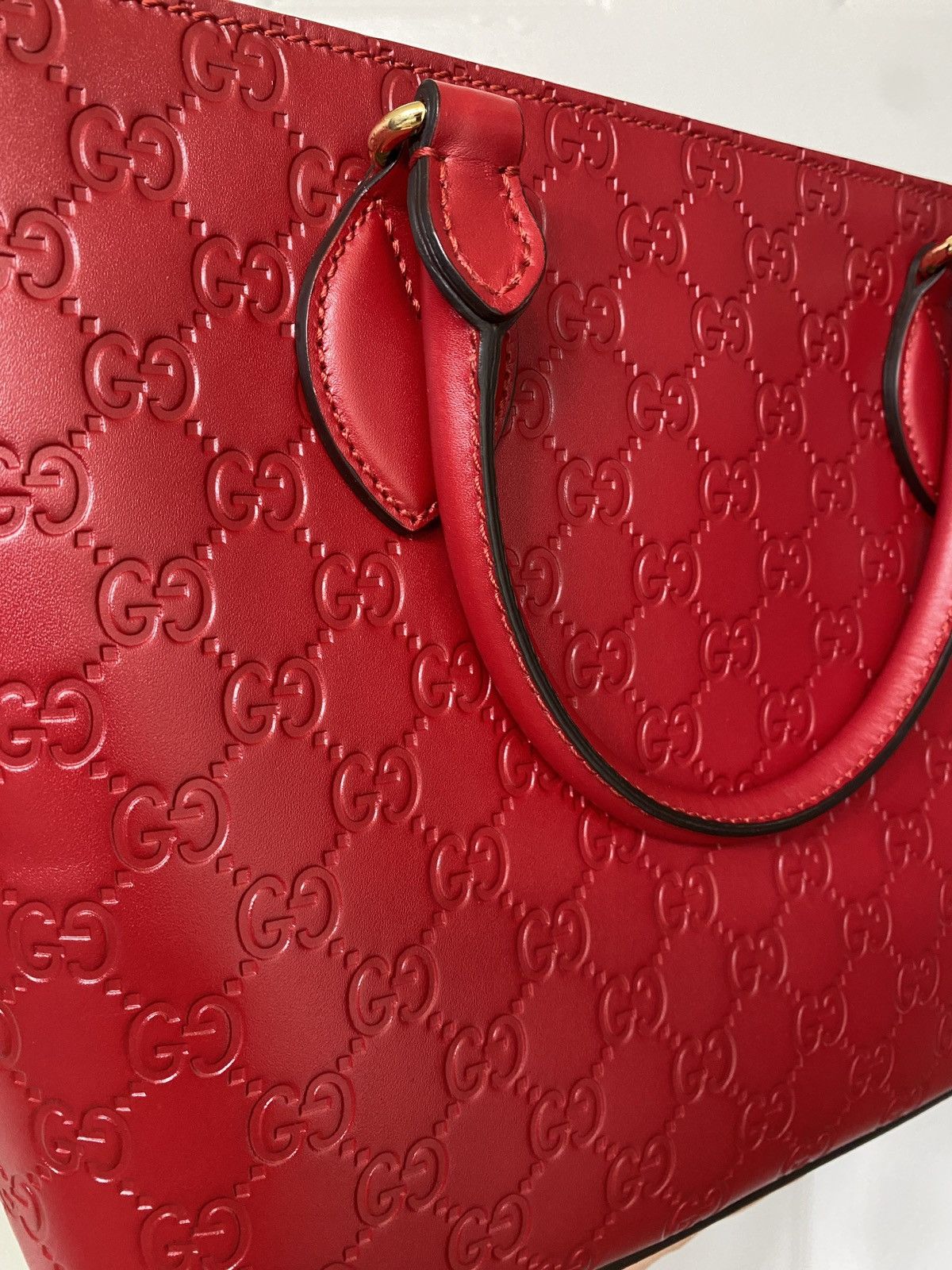 image of Gucci Monogram Tote Bag Shima 2Way Shoulder Bag Red, Women's