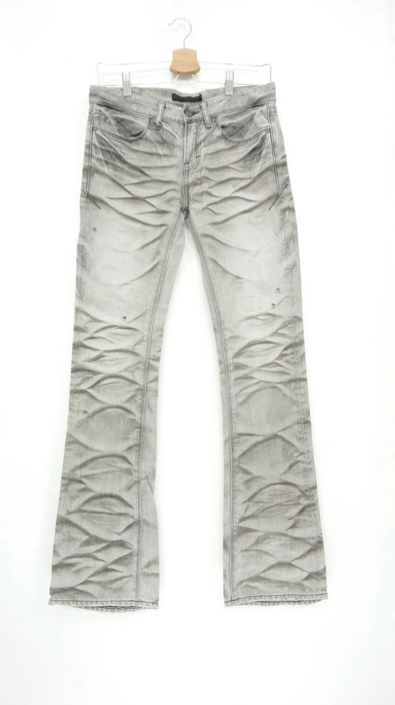 image of Gostar De Fuga Vintage Fuga Smokey Distressed Lowrise Flared Denim in Grey, Men's (Size 29)