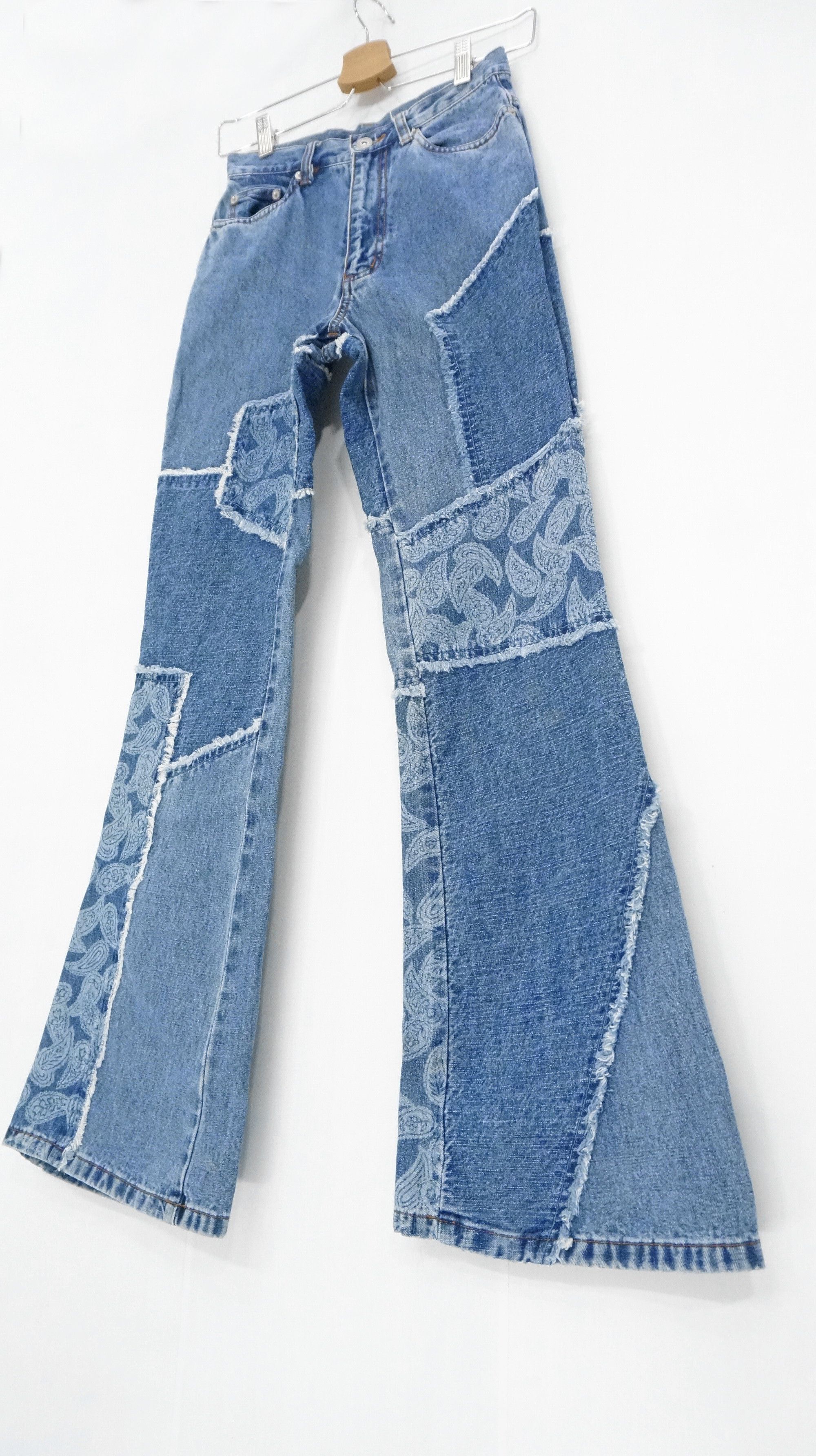 image of Hysteric Glamour x Vintage 90's Flare High Waisted Patchwork Women Jeans in Blue Denim (Size 24)