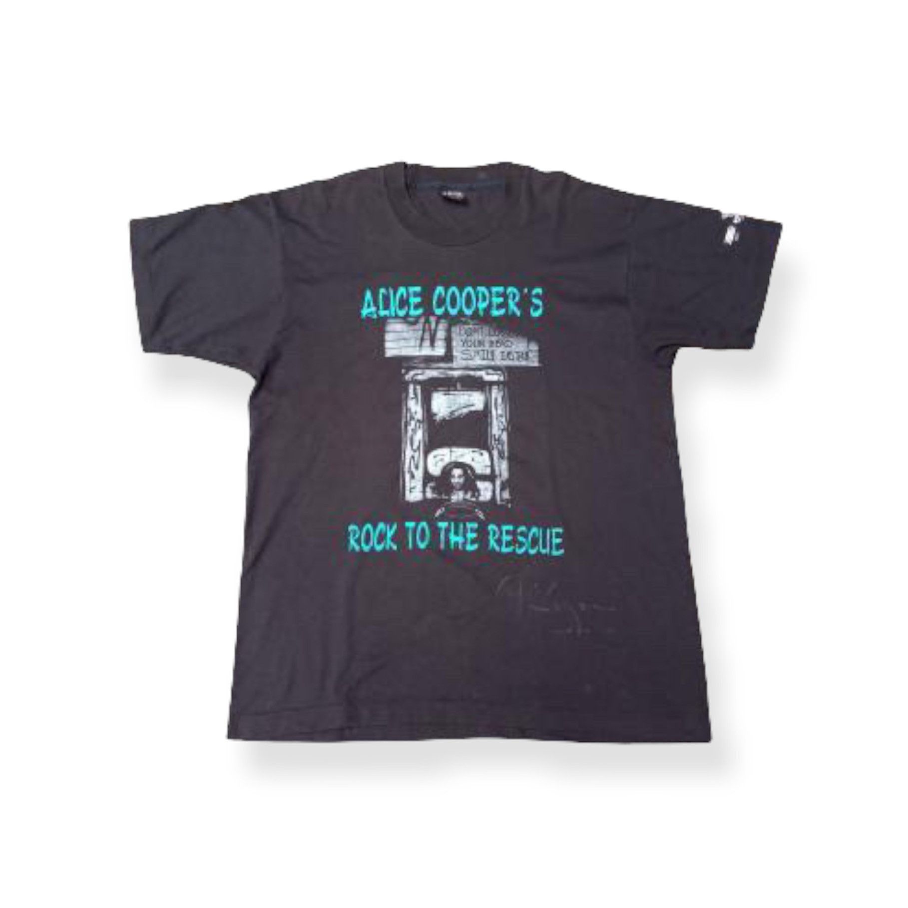 image of Band Tees x Rock Band Vintage Alice Cooper Rock To The Rescue Tshirt in Black, Men's (Size XL)