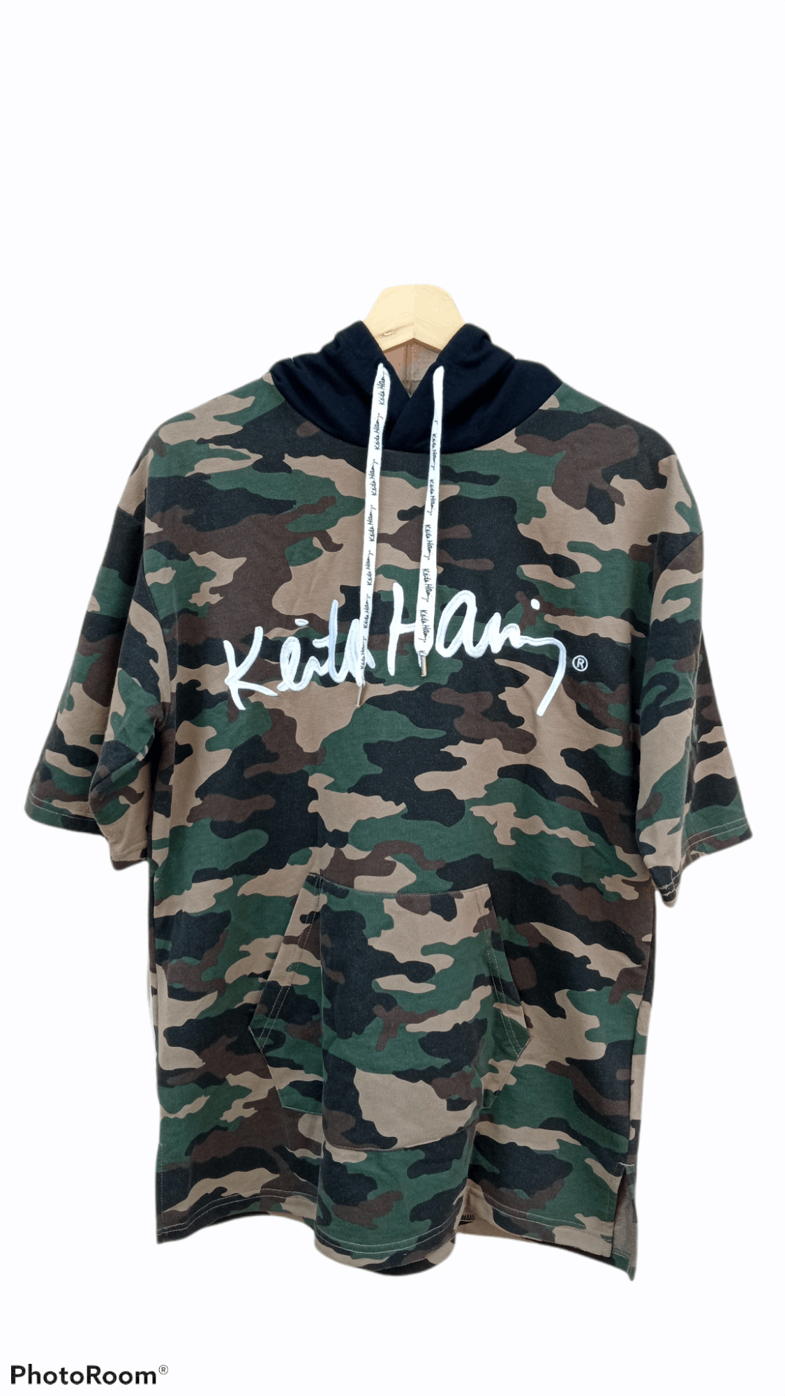 image of Browny X Keith Haring Camo Spellout Big Logo Hoodie in Camouflage, Men's (Size Medium)