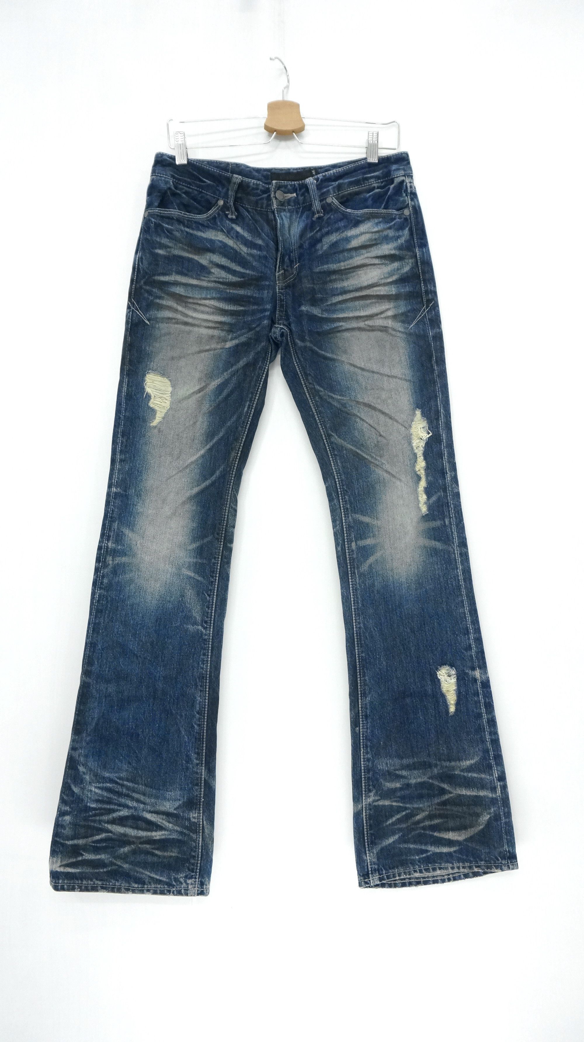 image of Distressed Denim x Gostar De Fuga Flare VTG Fuga Japan Punk Distressed Jeans in Blue Distressed (Si