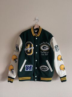 Packers Wool & Leather Jacket 3XL Green & White