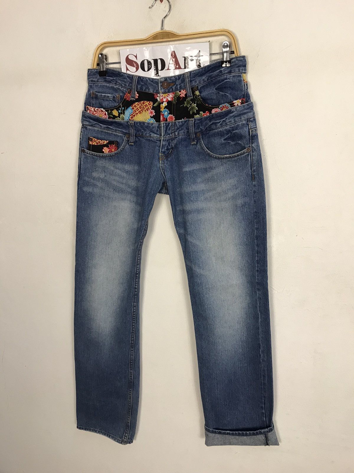 Japanese Brand Vintage Dominate Handcrafted Jeans Flowers Art Design Size US 31 - 4 Thumbnail