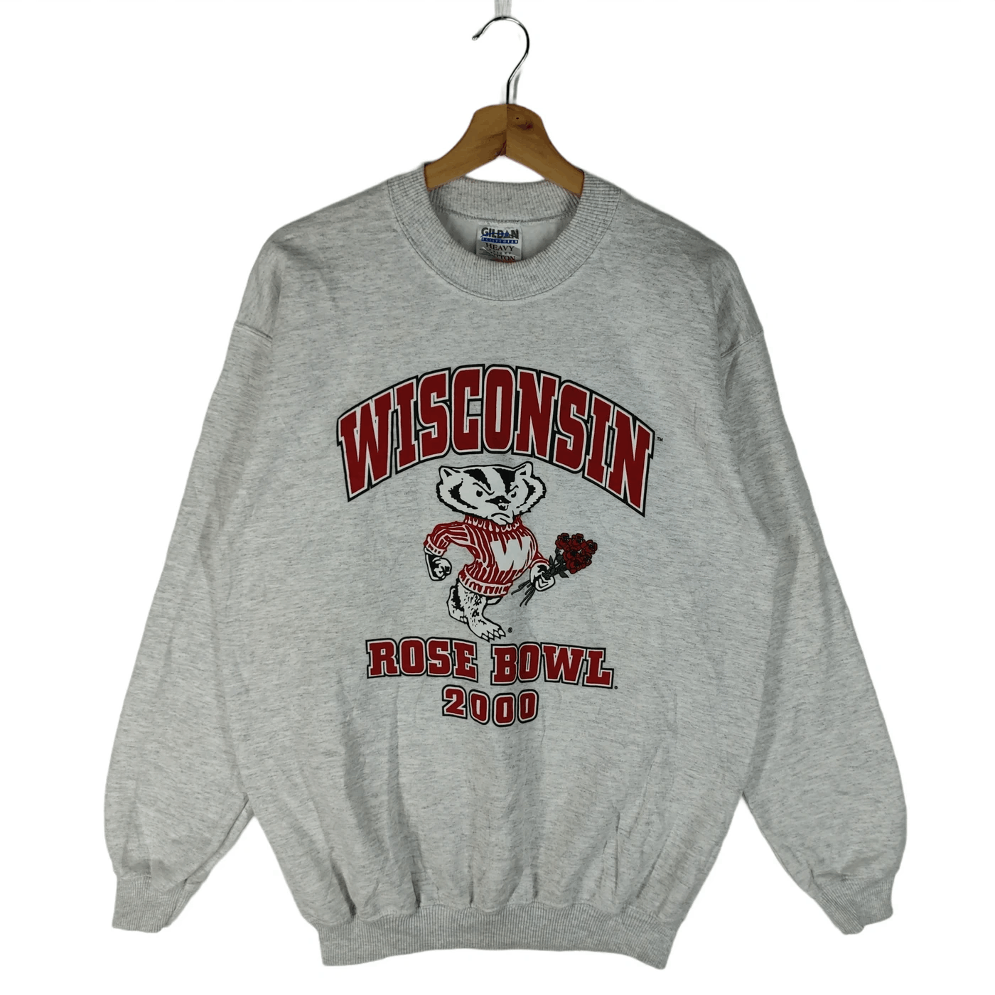 image of Gildan x Rosebowl Vintage Y2K Wisconsin Rose Bowl Mirror Print Sweatshirts in Light Gray (Size Medi