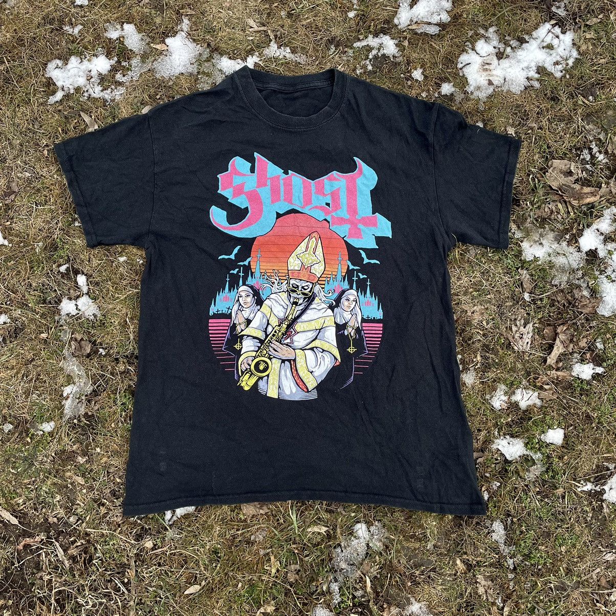 Vintage Vintage 90s Ghost Band Graphic Tee Sun Faded Grunge Boxy M Size US M / EU 48-50 / 2 - 1 Thumbnail