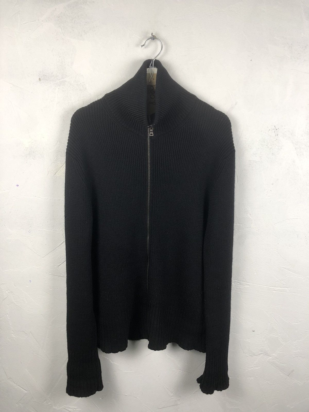Pre-owned Prada Oversize Black Knit Zip Turtleneck Wool Sweater