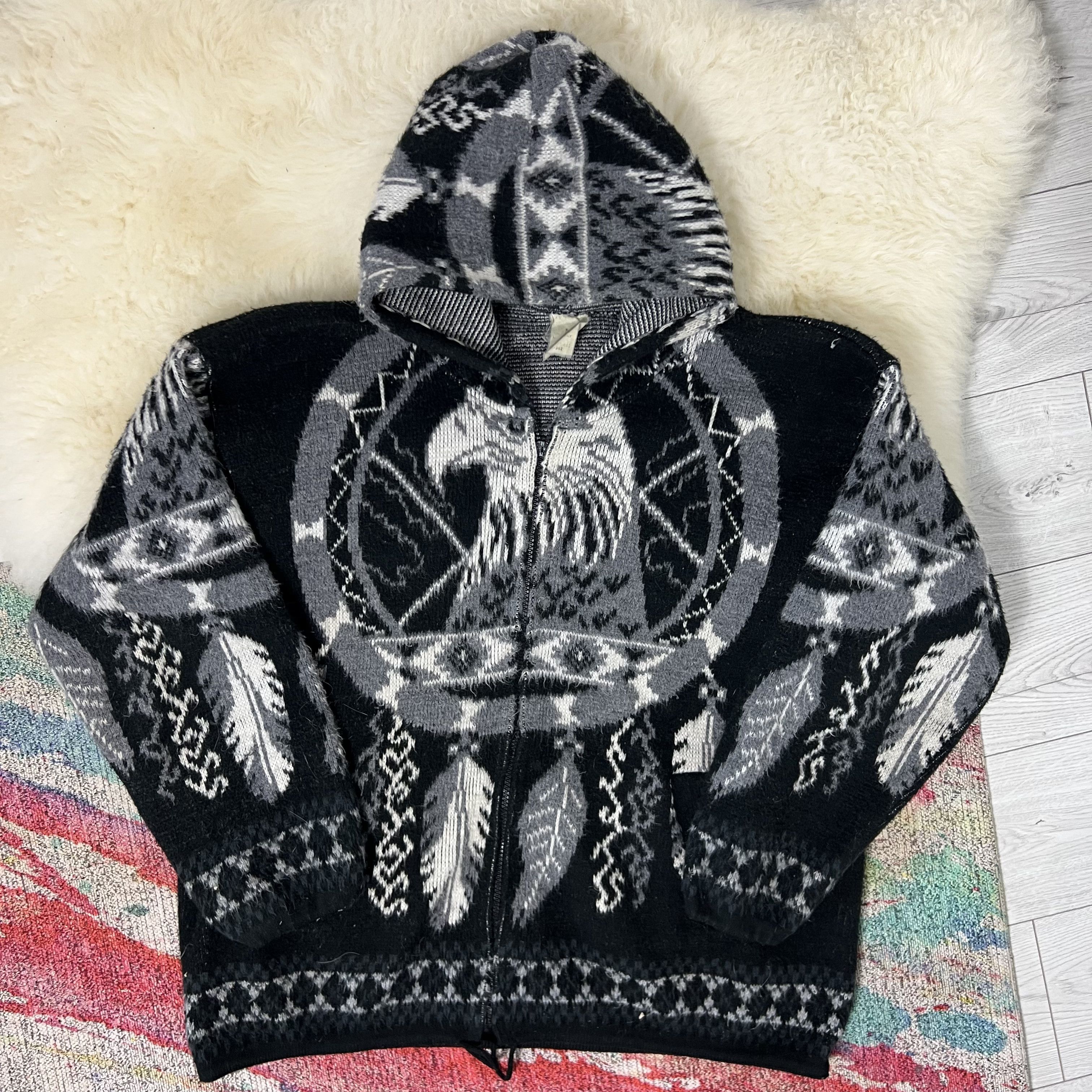 Vintage Eagle print Ecuador Handknit zip hoodie